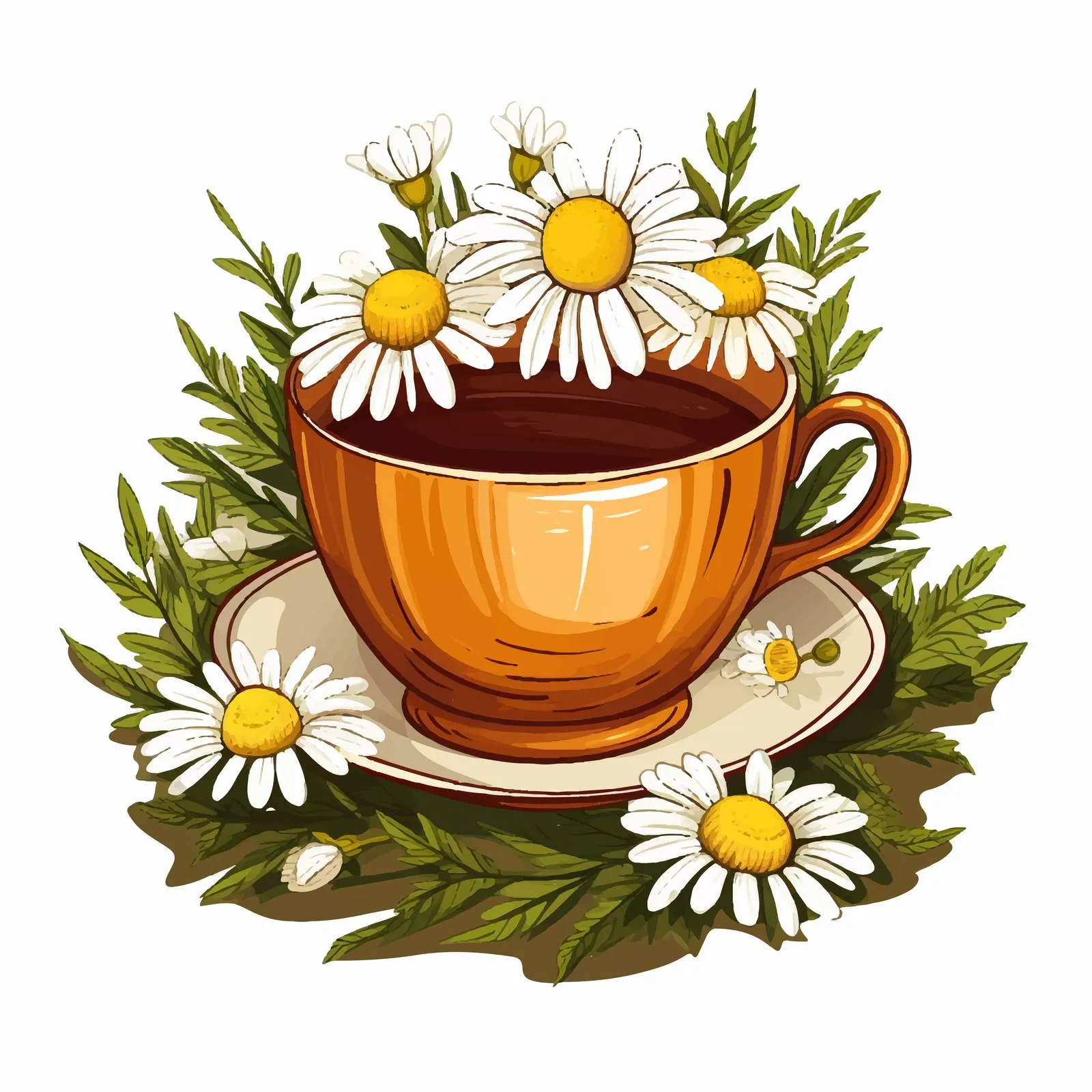 Realistic Chamomile Tea Drawing with Flowers — free download from Dotvec