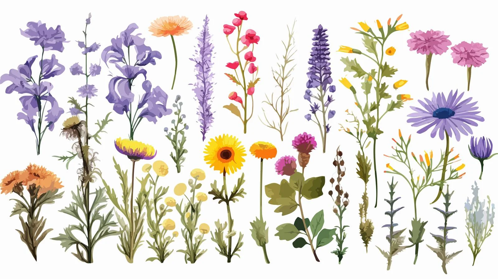 Vibrant realistic wild meadow illustrations — free download from Dotvec