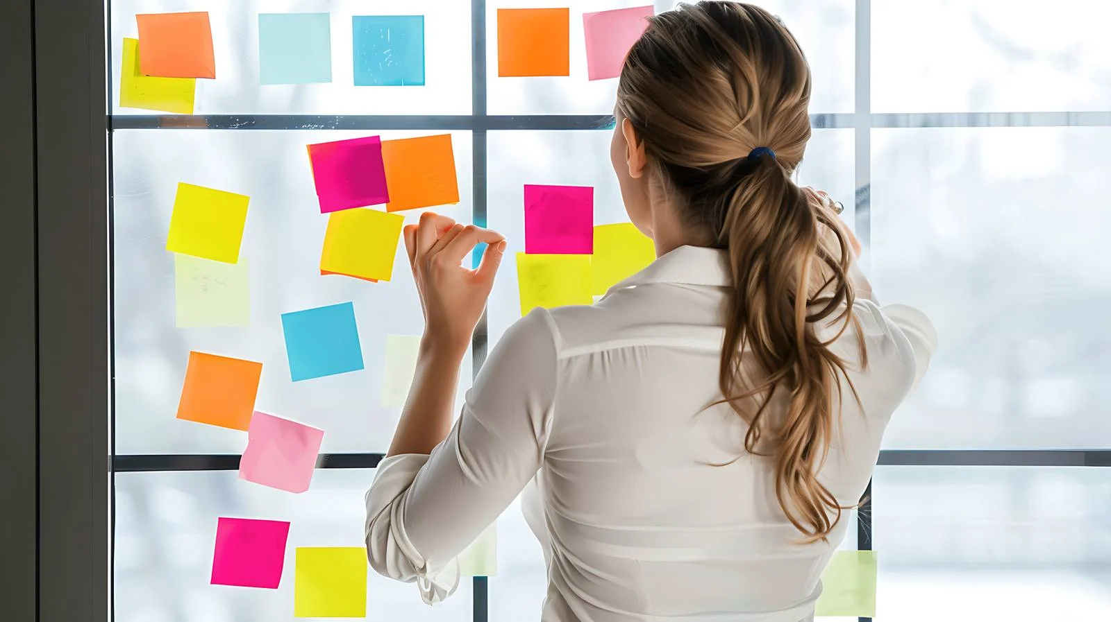 Professional Businesswoman Using Colorful Adhesive Notes — free download from Dotvec