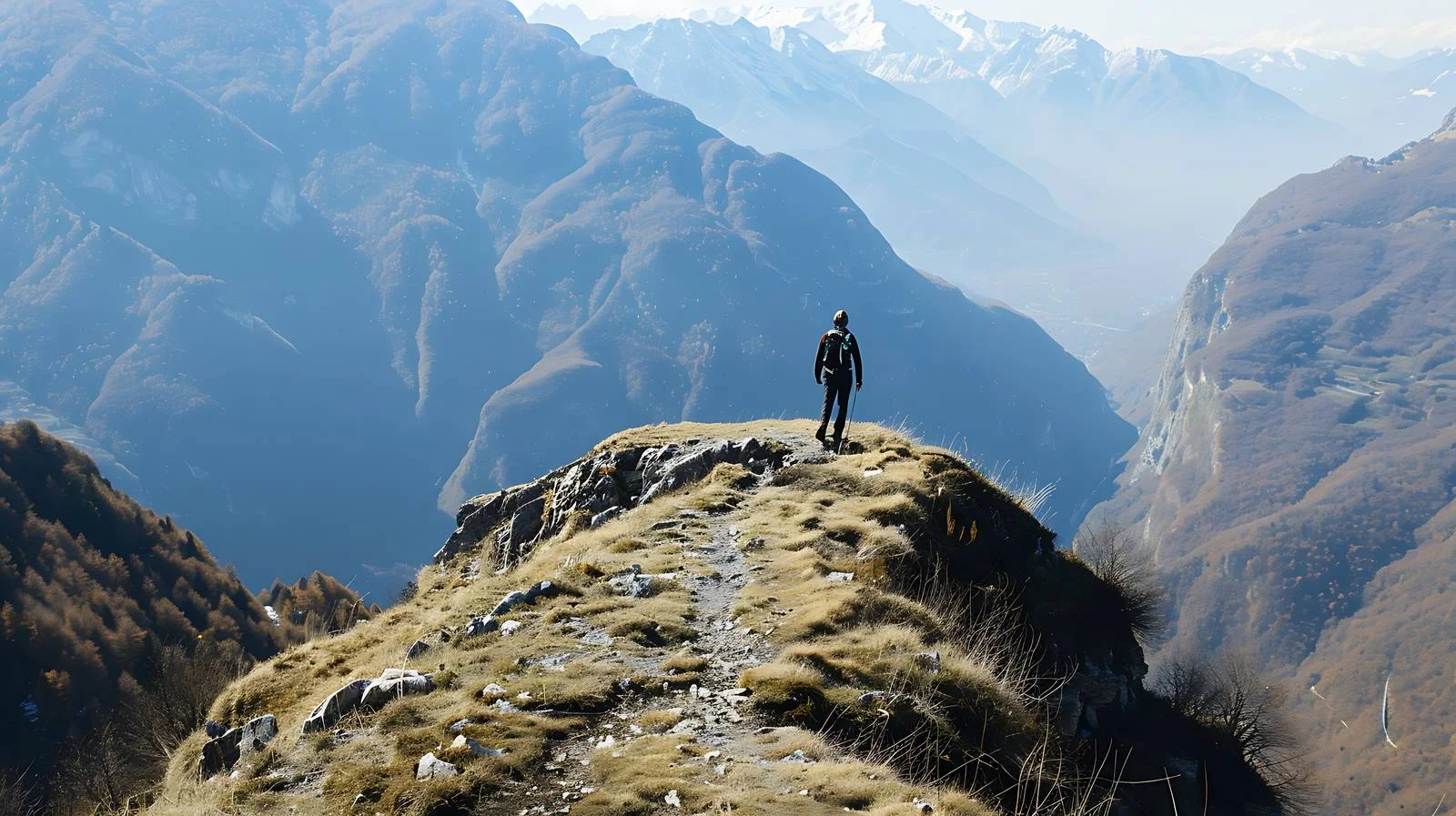 Solo hiker admiring Orobie Alps panorama — free download from Dotvec