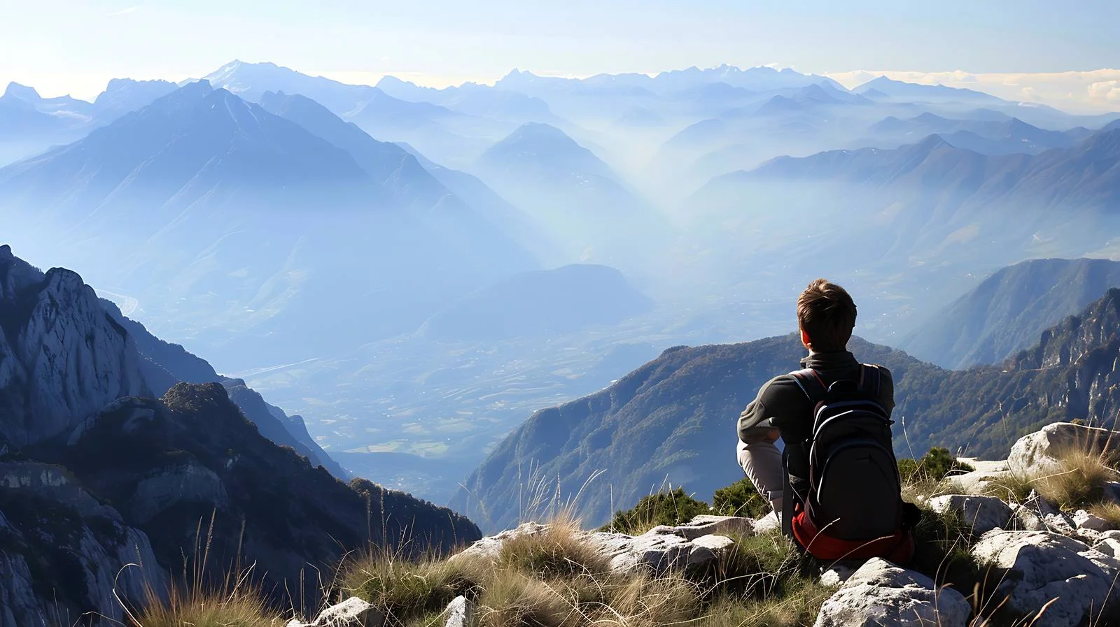 Hiker Resting on Orobie Alp Mountaintop — free download from Dotvec