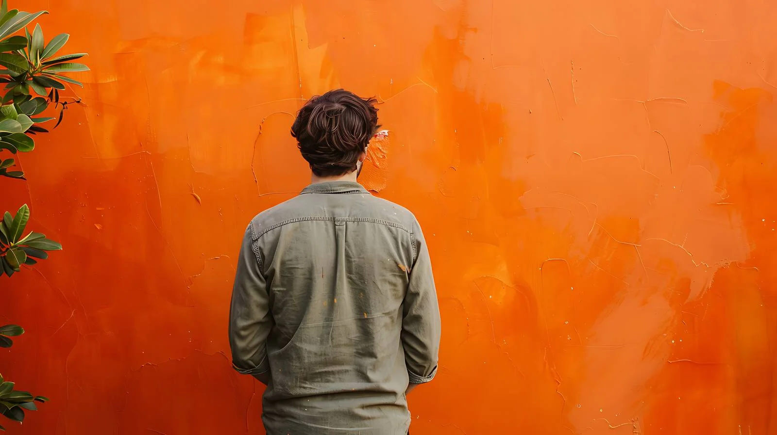 Man Painting Orange Wall Outdoors — free download from Dotvec