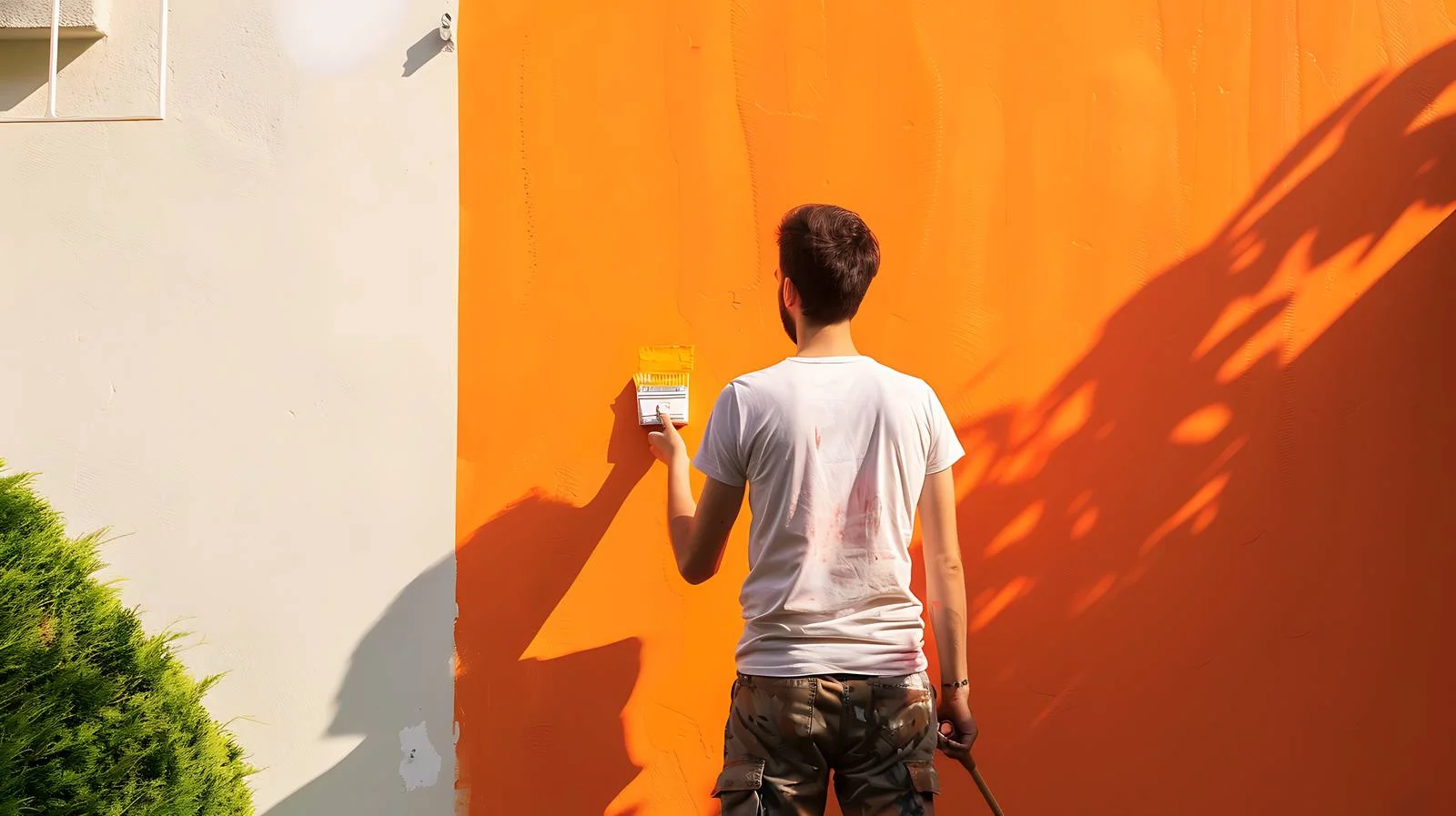 Man Painting Garden Wall Outdoors — free download from Dotvec
