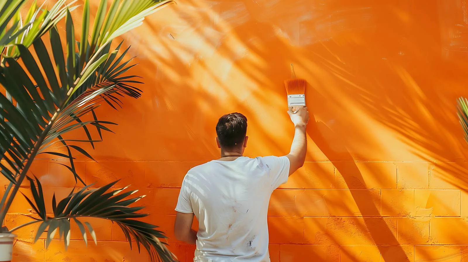 Man painting vibrant garden wall outdoors — free download from Dotvec