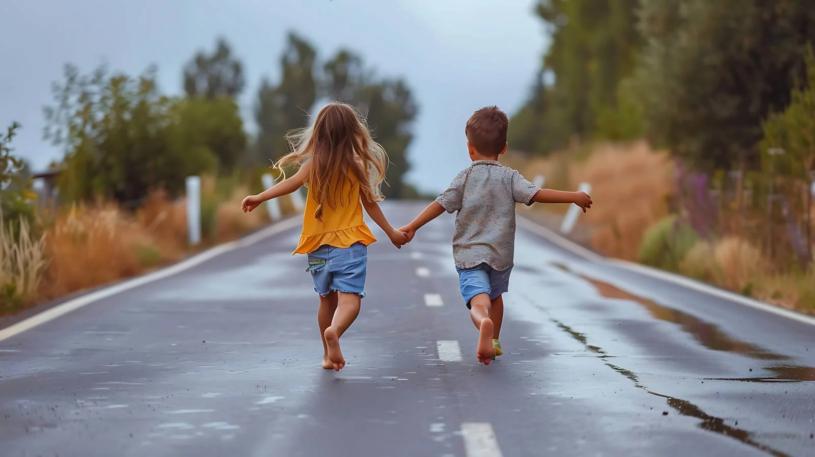 Siblings Running Holding Hands Together — free download from Dotvec