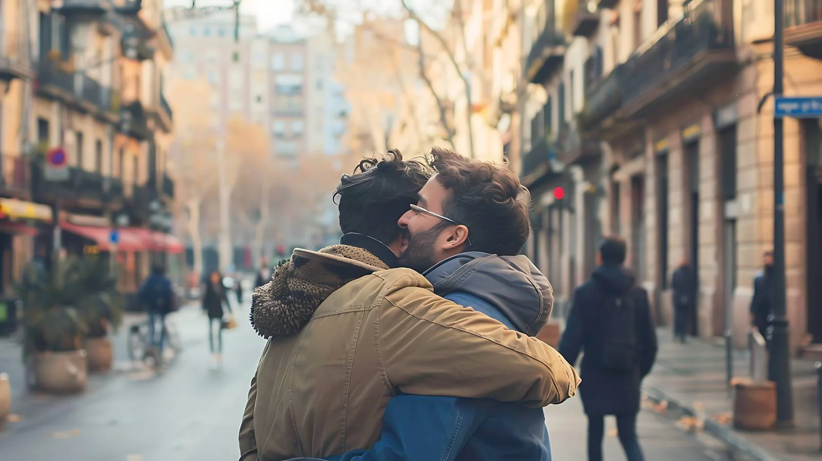 Intimate embrace on urban street — free download from Dotvec