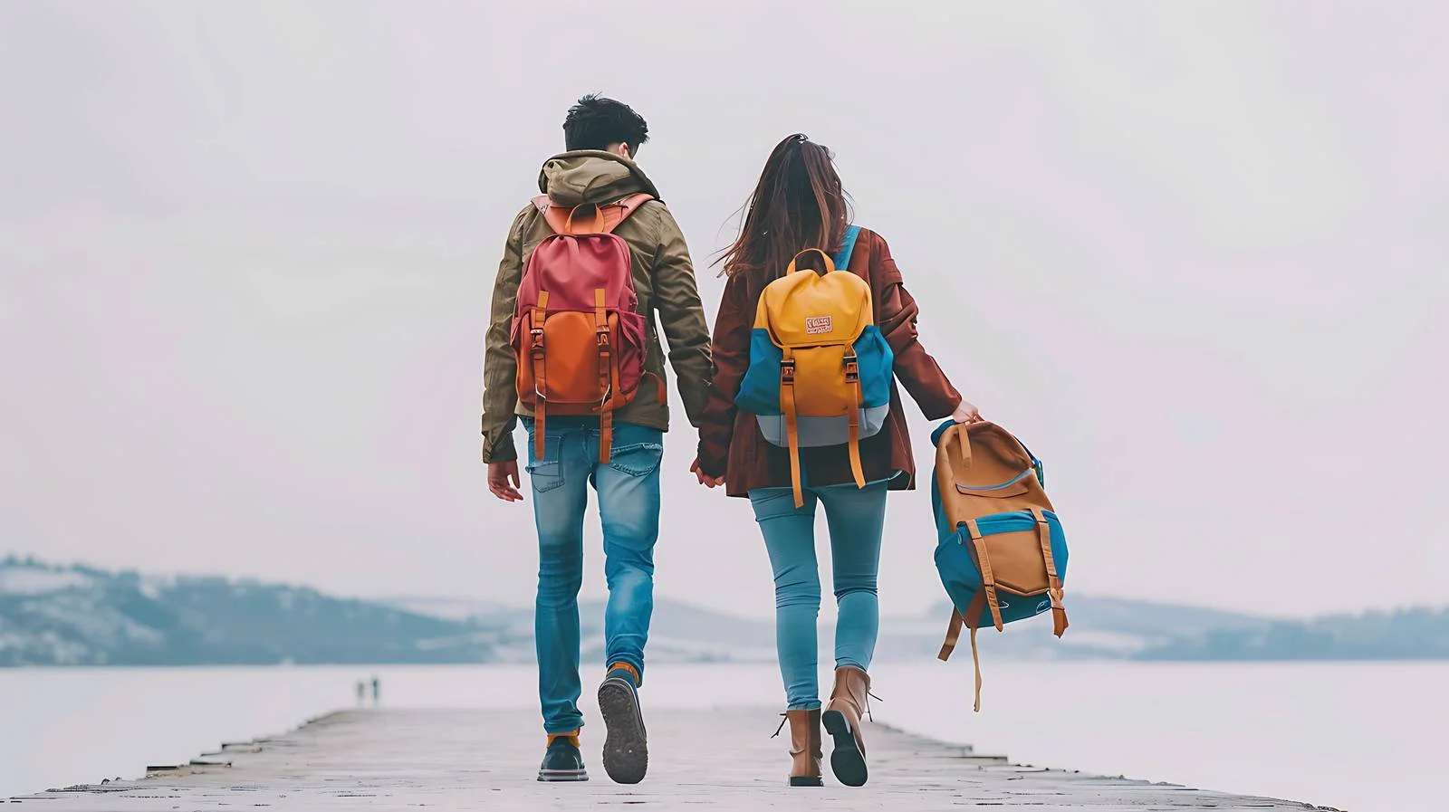 Traveling Couple with Backpacks Walking Together — free download from Dotvec