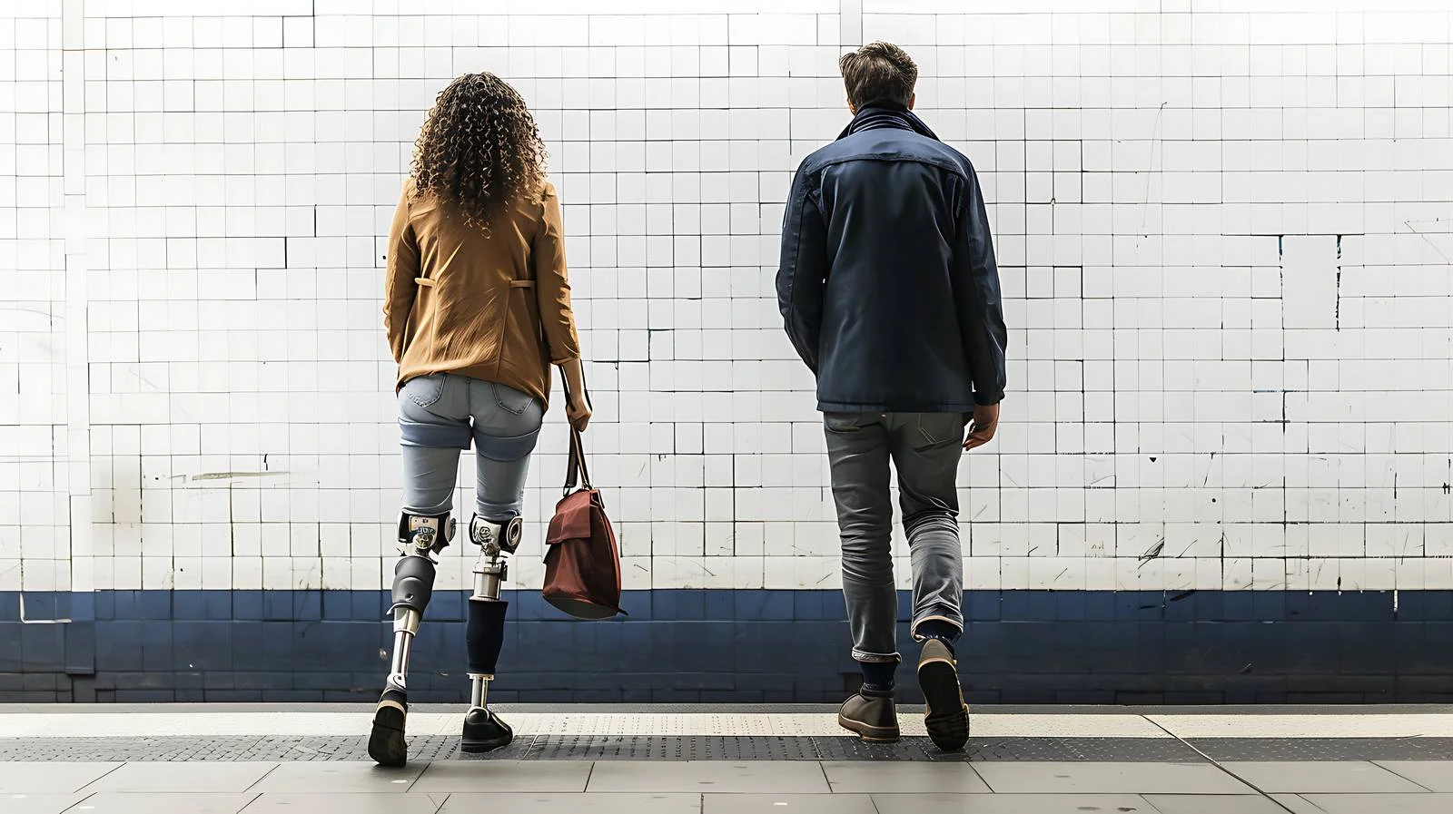 Young woman with leg prosthesis and man — free download from Dotvec