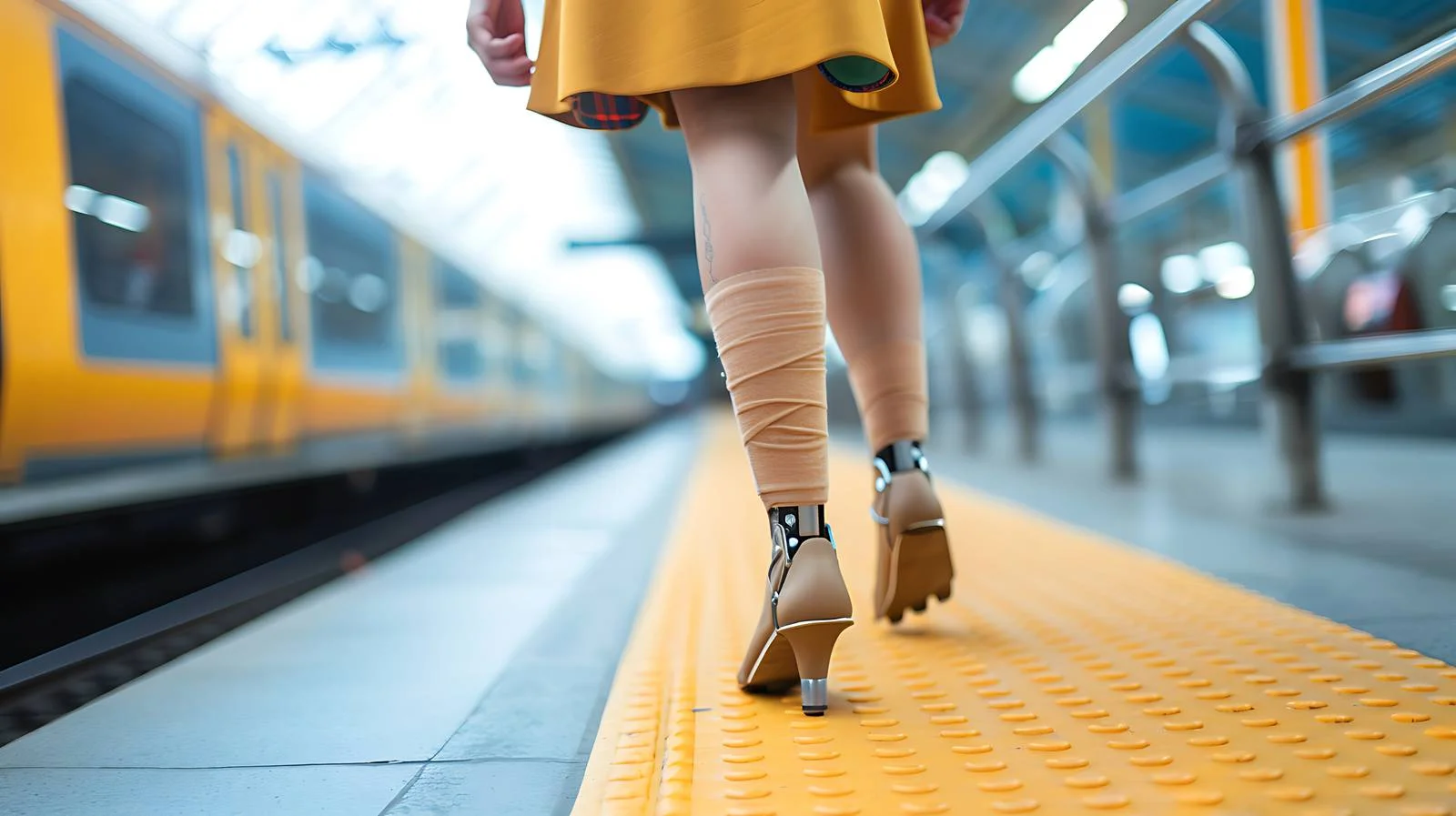 Young Woman Walking with Leg Prosthesis — free download from Dotvec