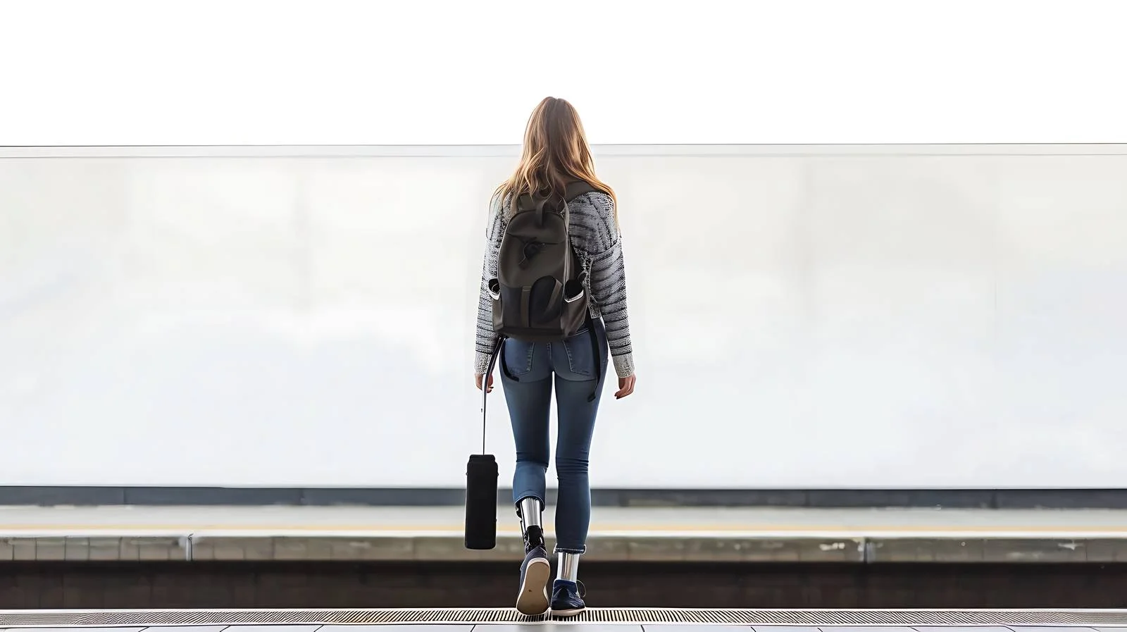 Young Woman Walking with Leg Prosthesis — free download from Dotvec