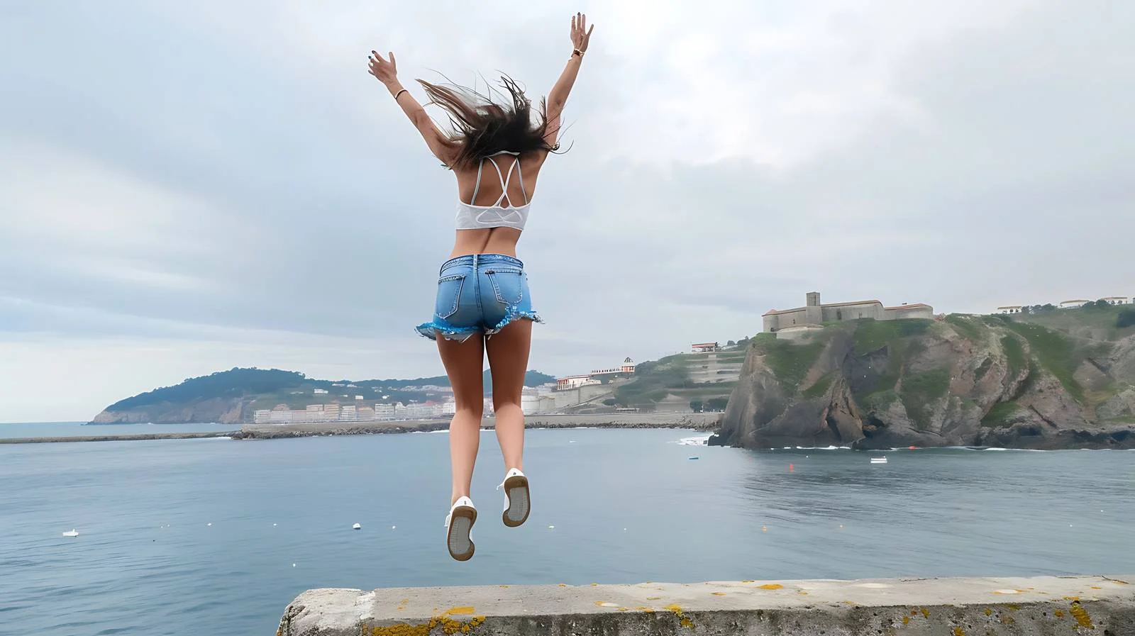 Woman Jumping at Viewpoint — free download from Dotvec