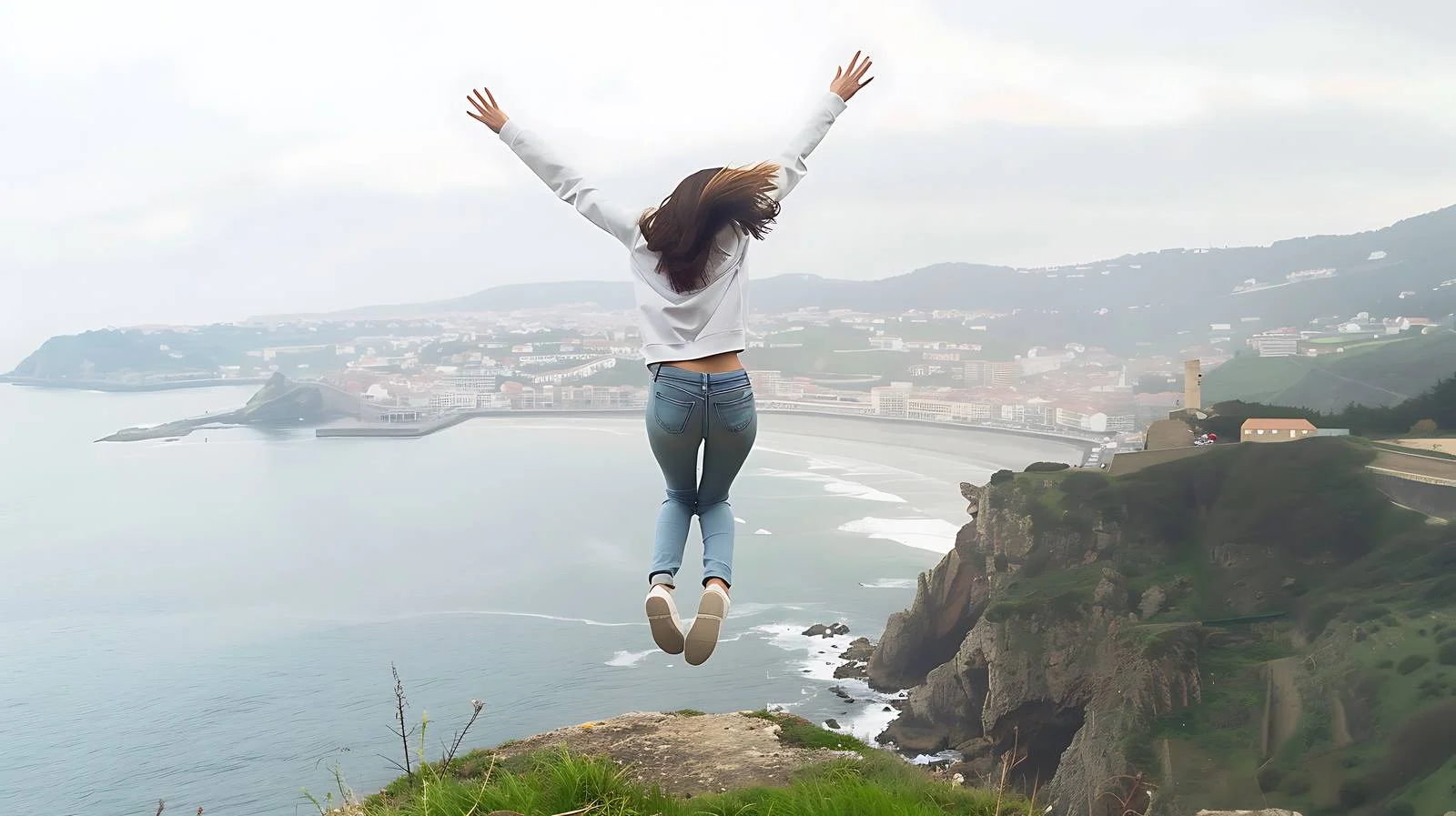 Energetic Jumping at Scenic Viewpoint — free download from Dotvec
