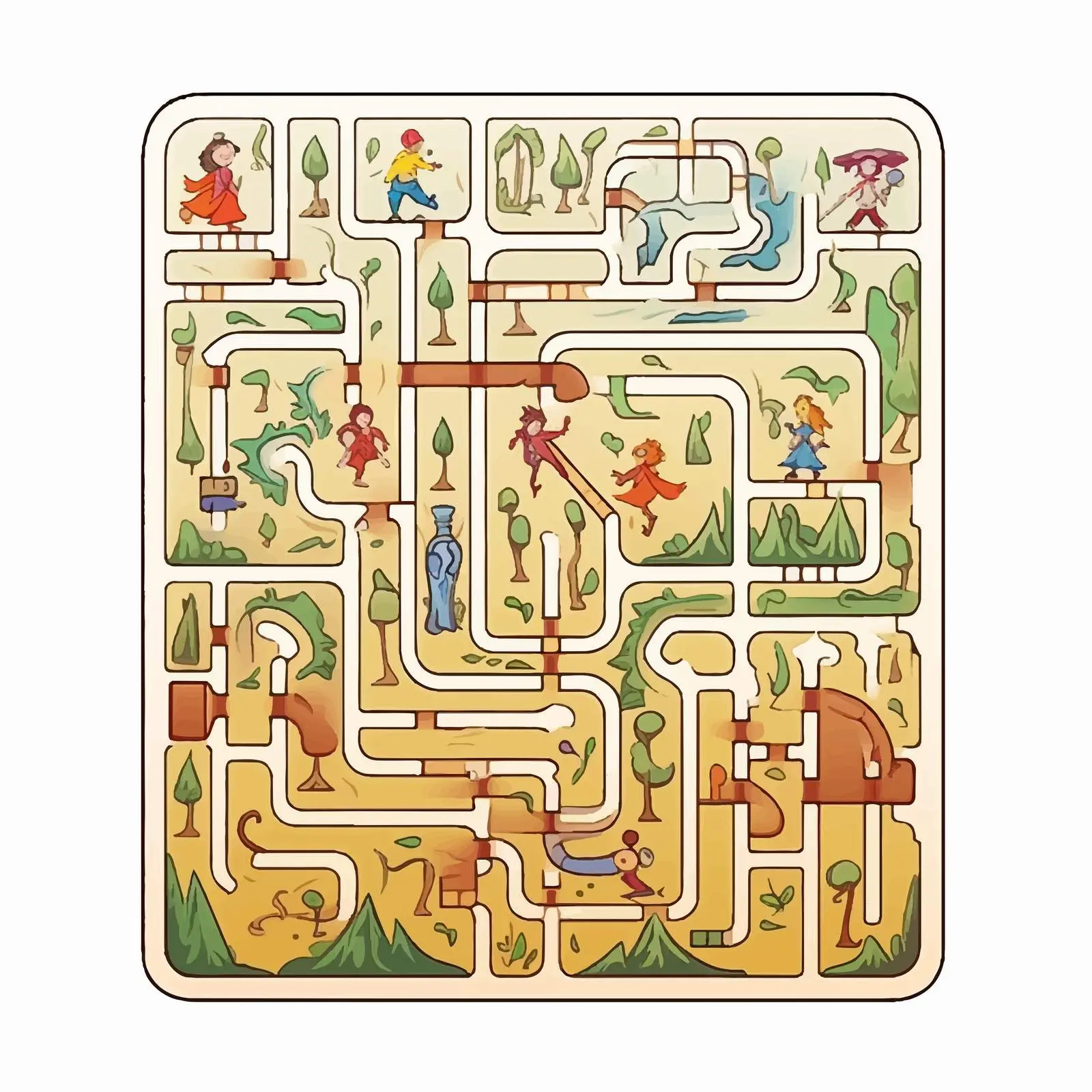 Kids Rectangle Maze Game with Three Entrances — free download from Dotvec