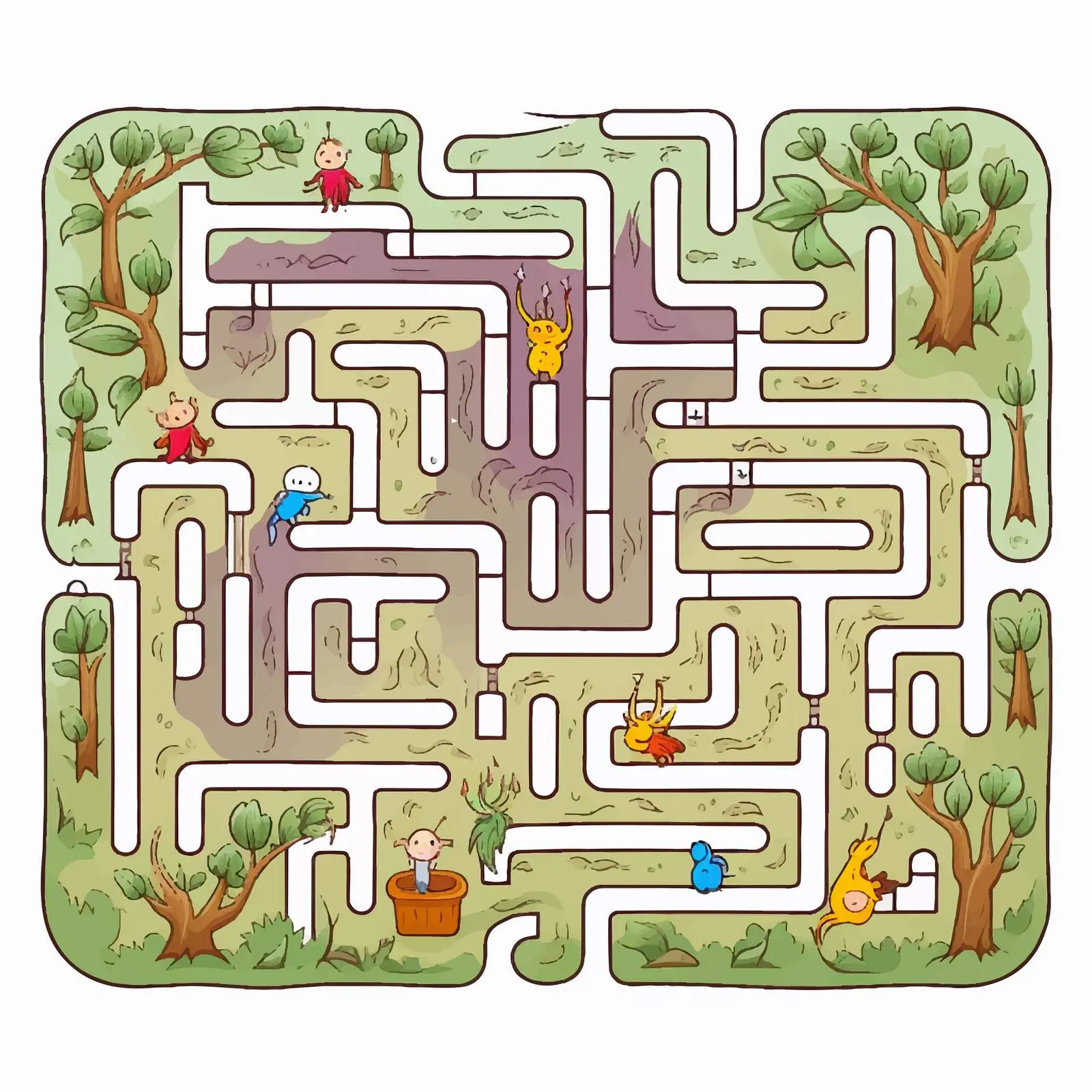 Kids' Rectangle Maze Game with Three Entrances — free download from Dotvec