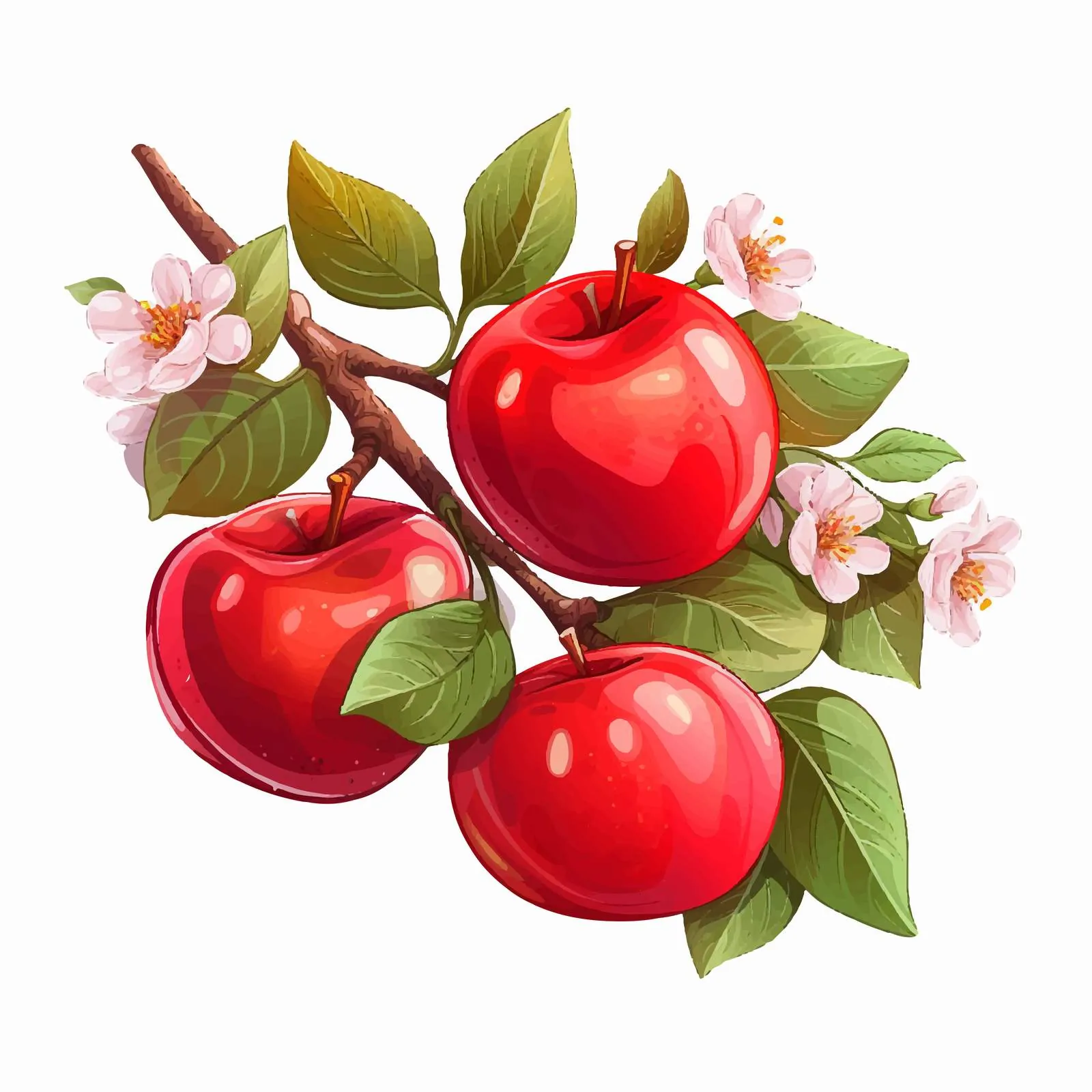 Hand-Drawn Red Apples on Branch Vector Illustration — free download from Dotvec