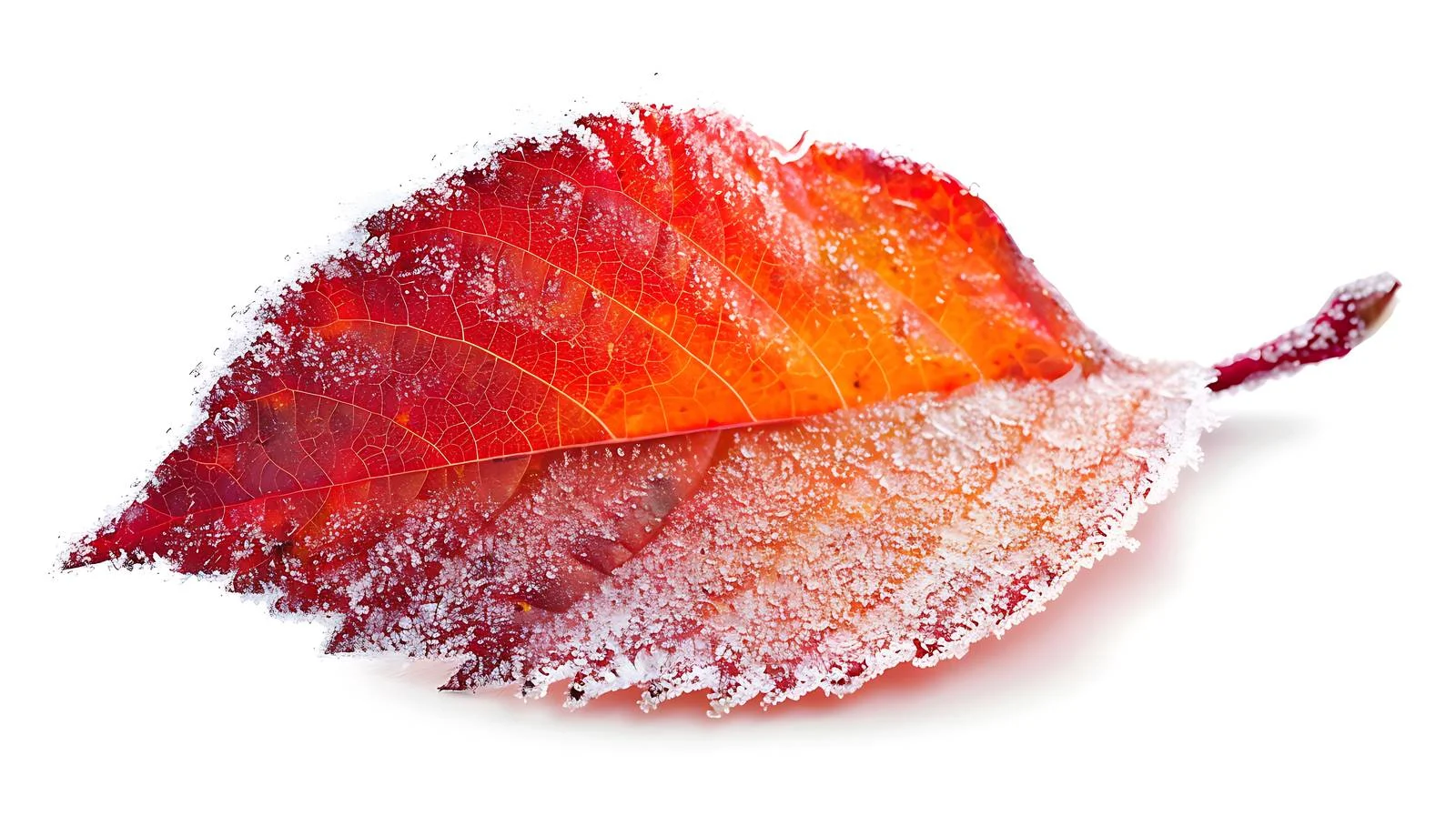 Vibrant Red Autumn Leaf Hoarfrost Isolated — free download from Dotvec