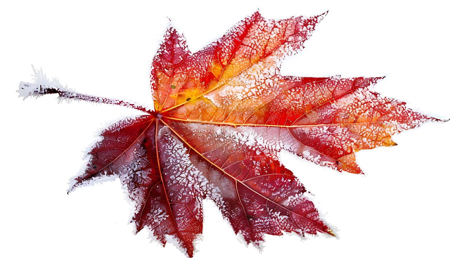 Vibrant Red Autumn Leaf Frosty Radiance — free download from Dotvec