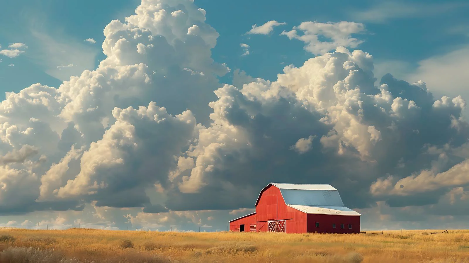 Rustic red barn under dramatic cloudscape — free download from Dotvec