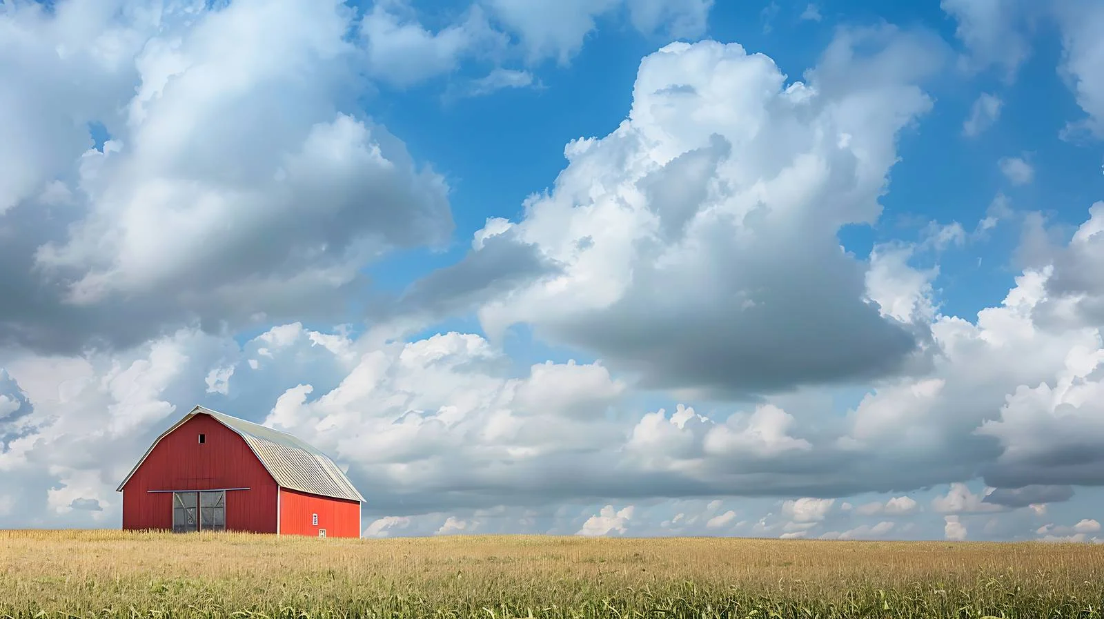 Rural Charm: Red Barn Amidst Soybean Fields — free download from Dotvec