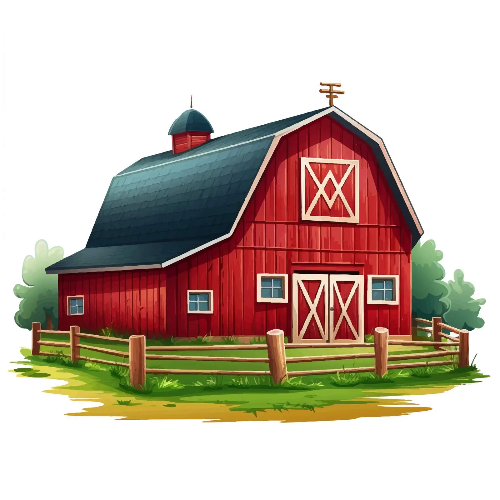 Cartoon Red Barn Farm Illustration Vector – free farm scenery image from Dotvec