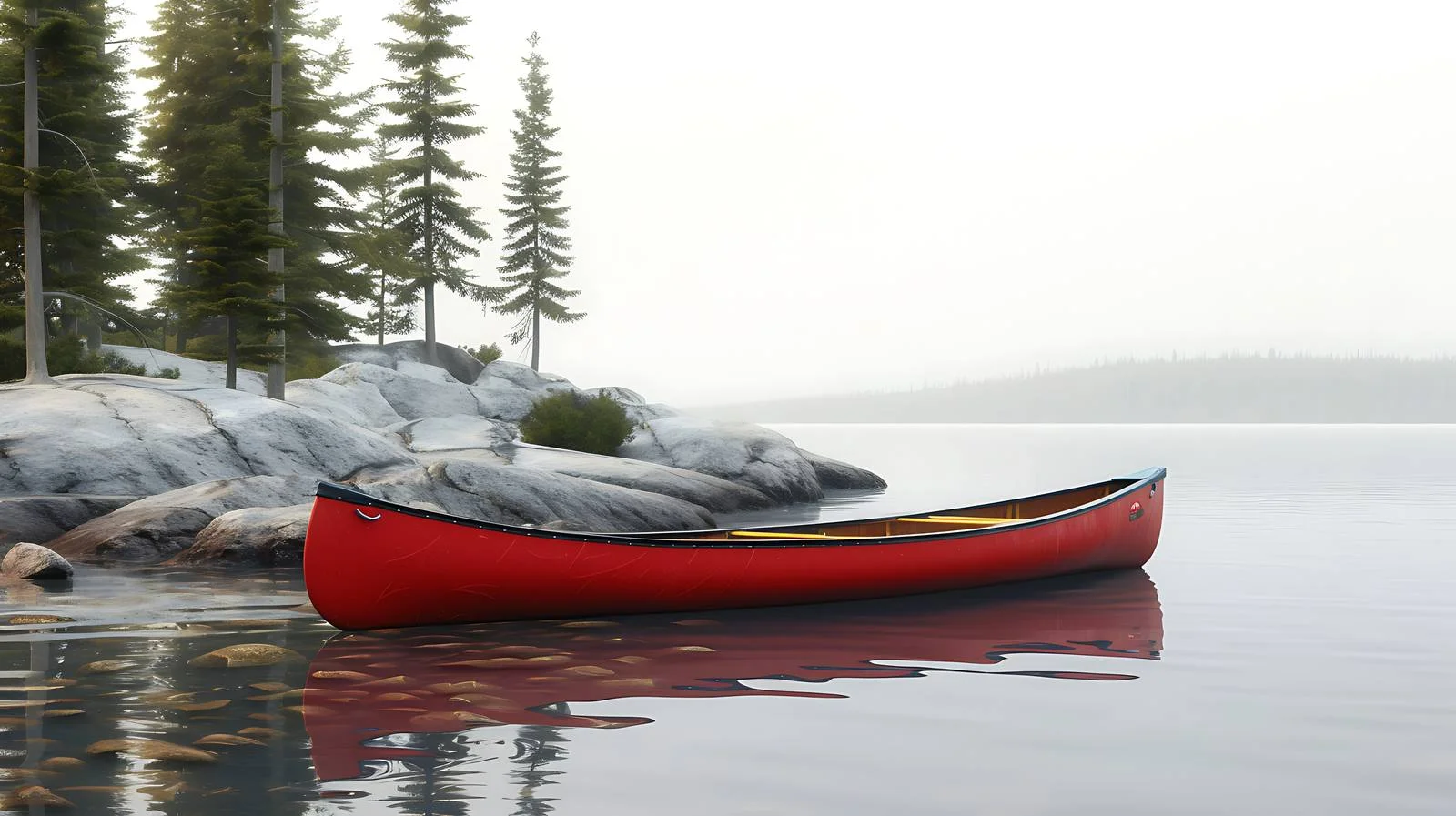 Tranquil Red Canoe by Calm Lakeshore — free download from Dotvec