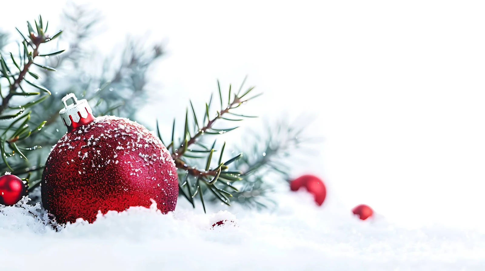 Elegant Red Bauble on Snowy Pine — free download from Dotvec