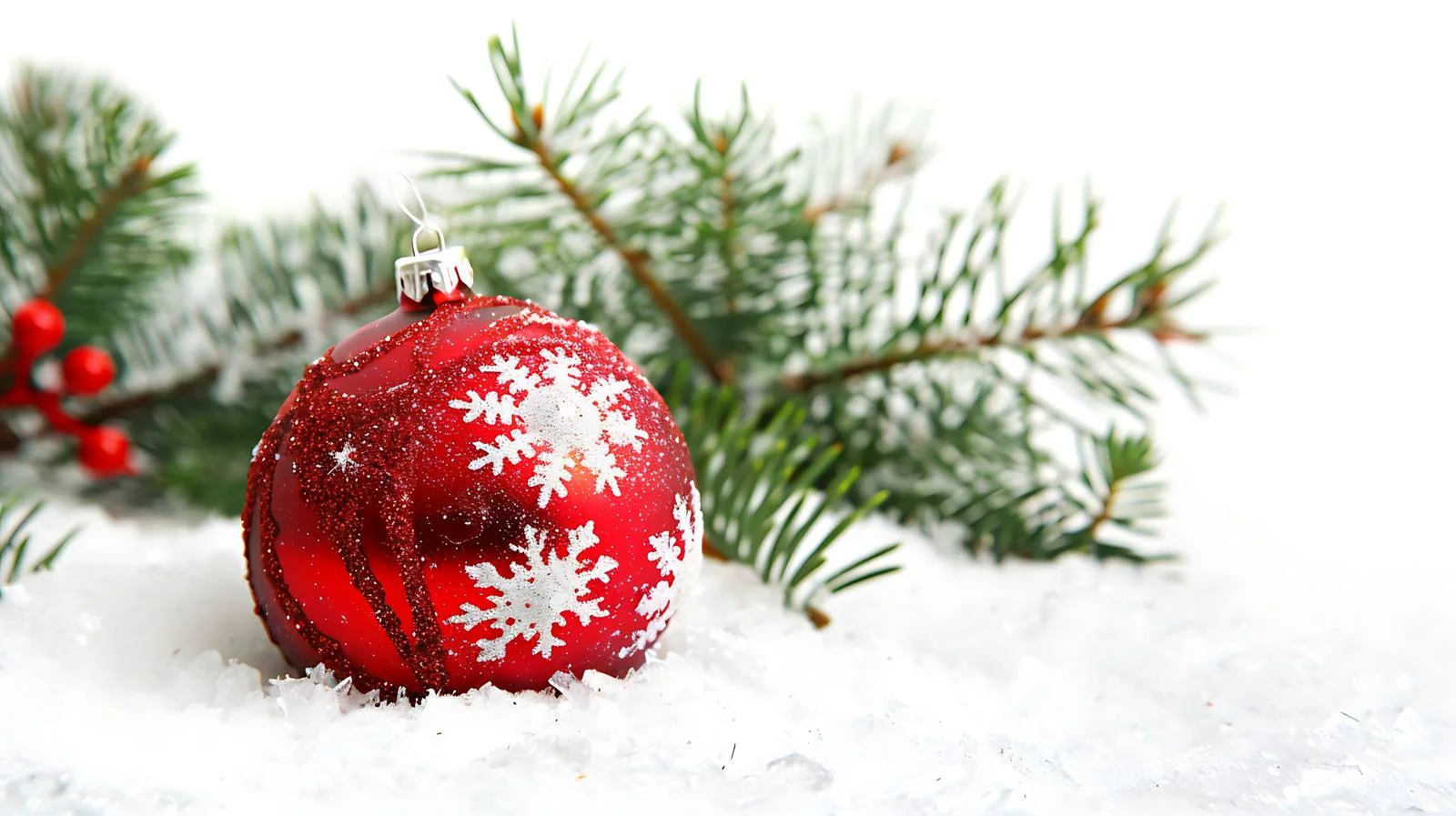 Festive Red Bauble with Snowflakes on Pine — free download from Dotvec
