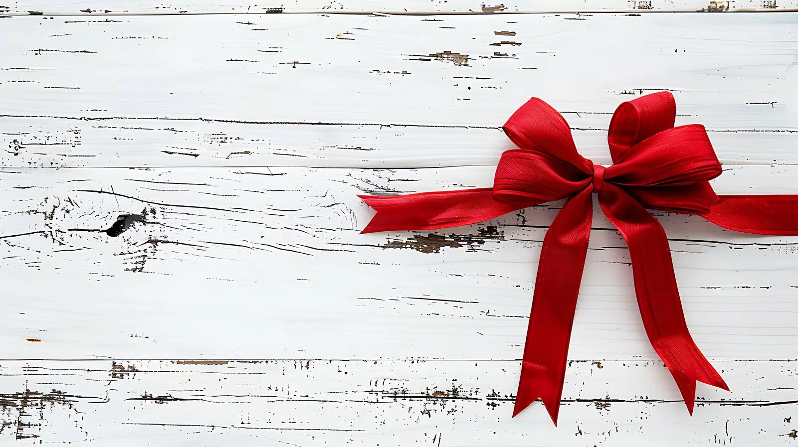 Festive Red Bow & Ribbon on Vintage White Wood — free download from Dotvec