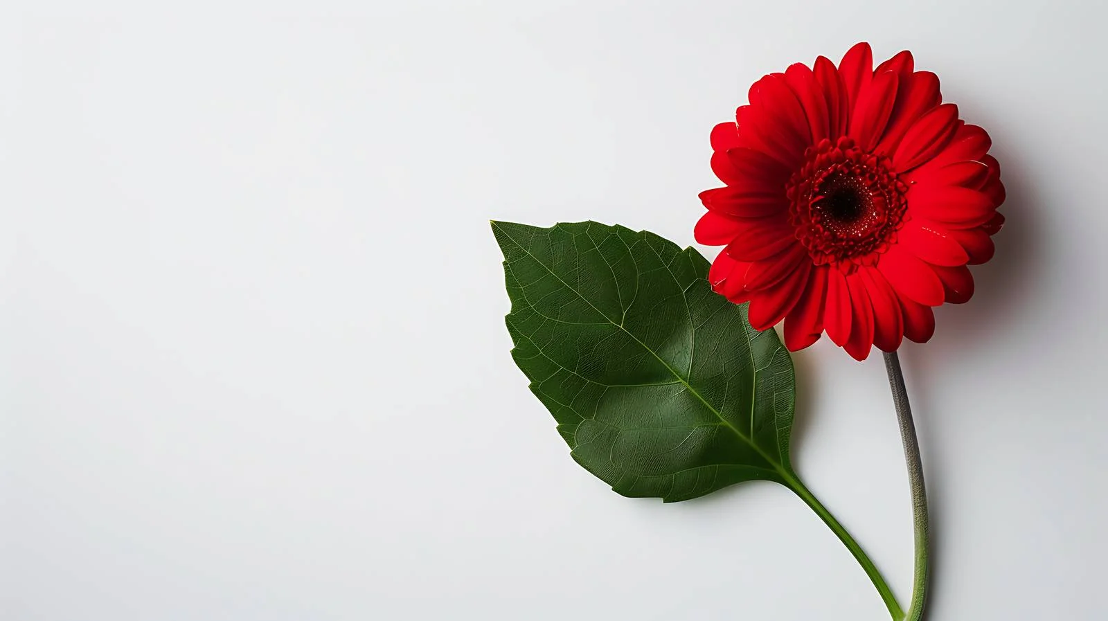 Vibrant Red Daisy with Leaf — free download from Dotvec