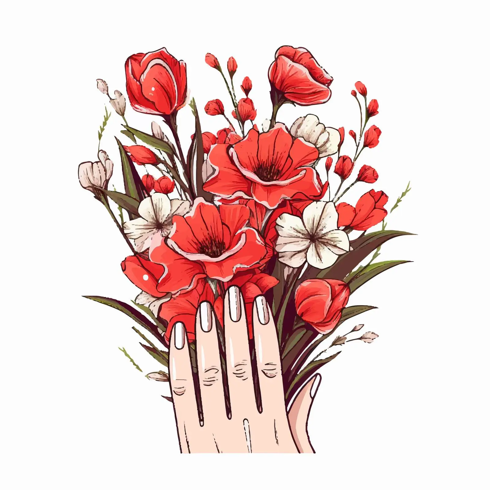 Red Delicate Flowers in Hand with Beautiful Nails — free download from Dotvec