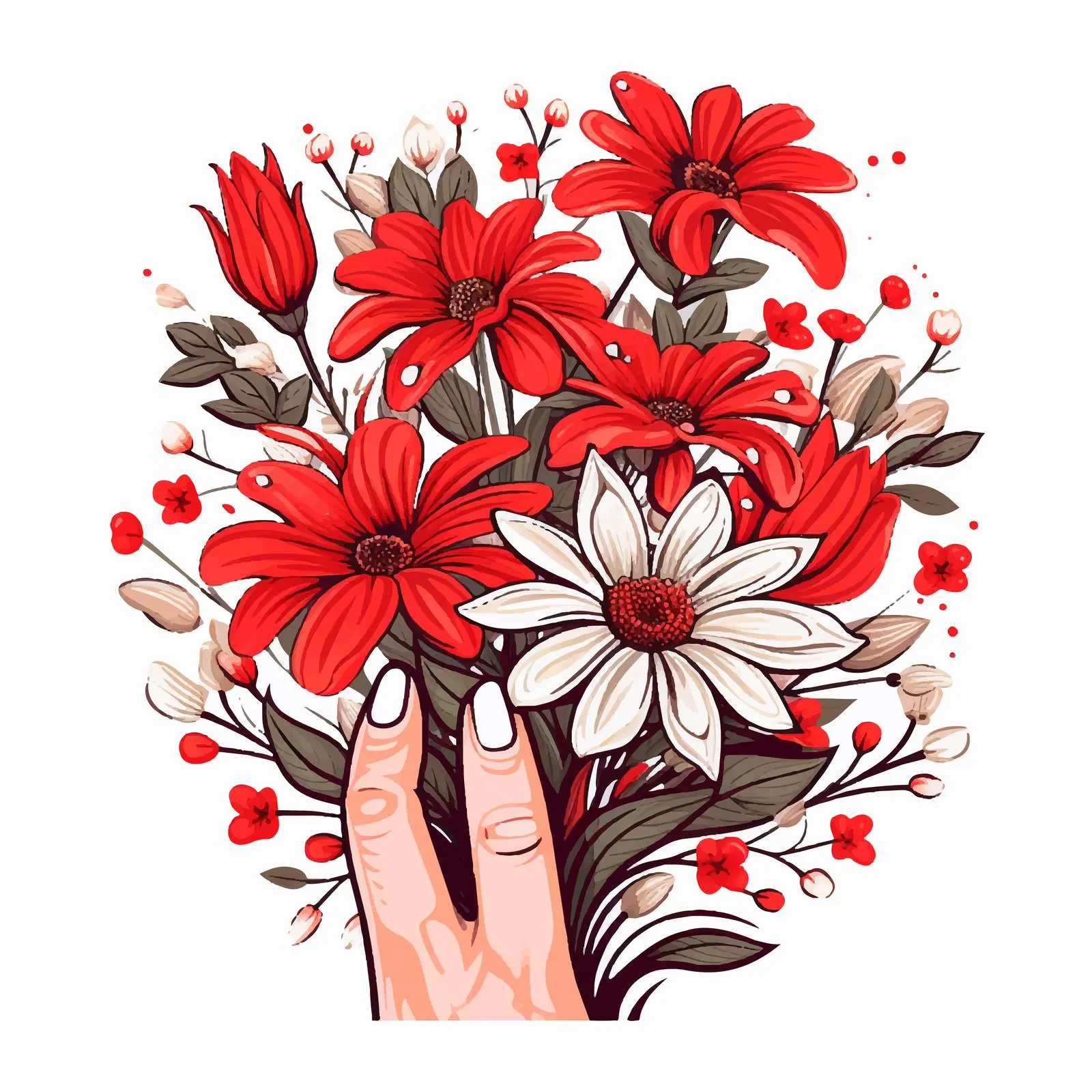 Delicate Red Flowers in Beautiful Hand — free download from Dotvec