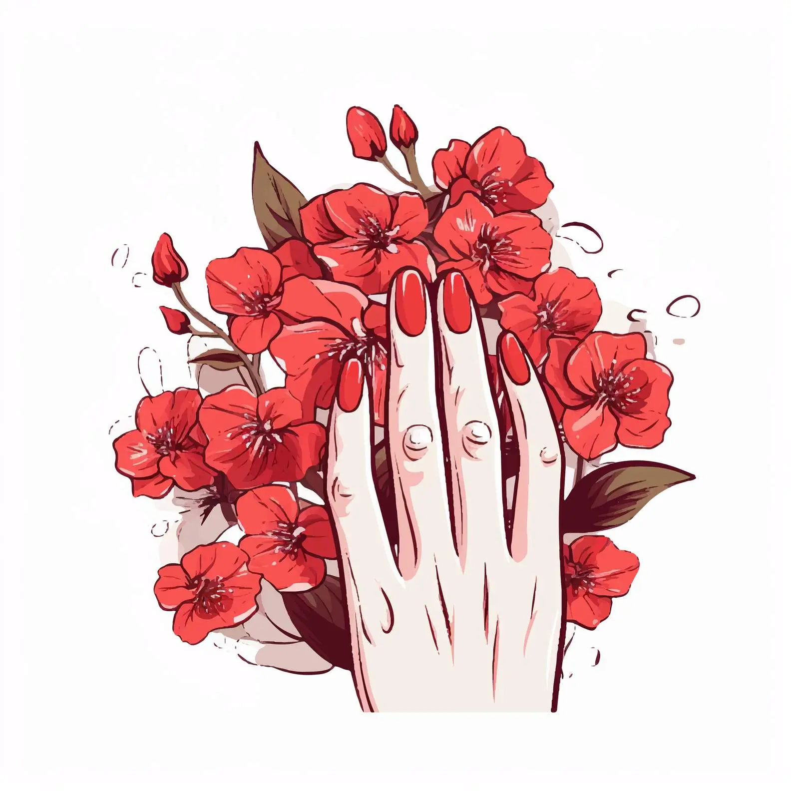 Delicate Red Flowers in Hand with Gorgeous Nails — free download from Dotvec
