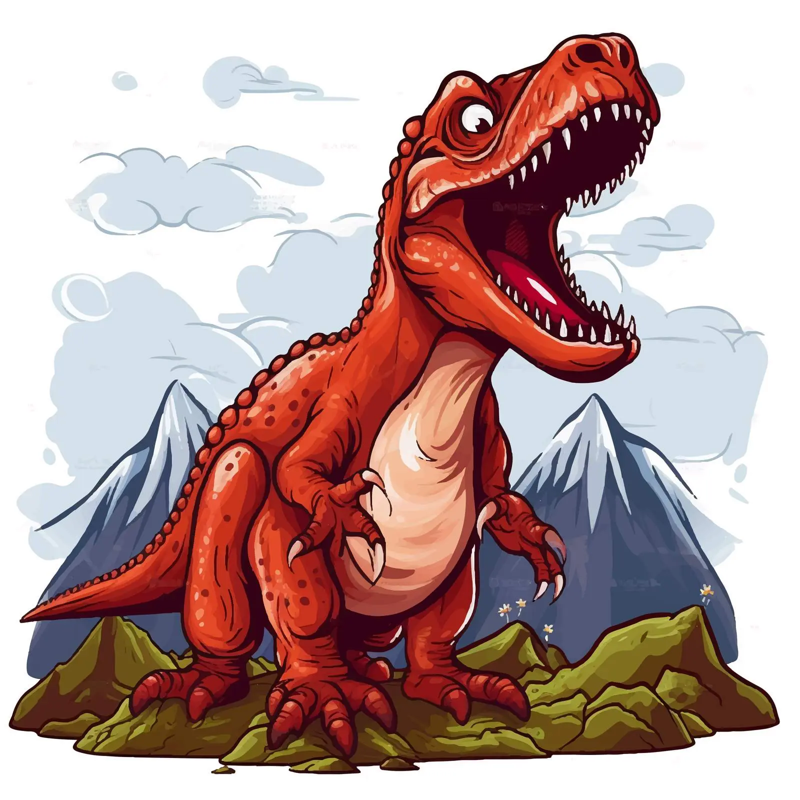 Roaring Red Dinosaur Near Volcano Vector Art — free download from Dotvec