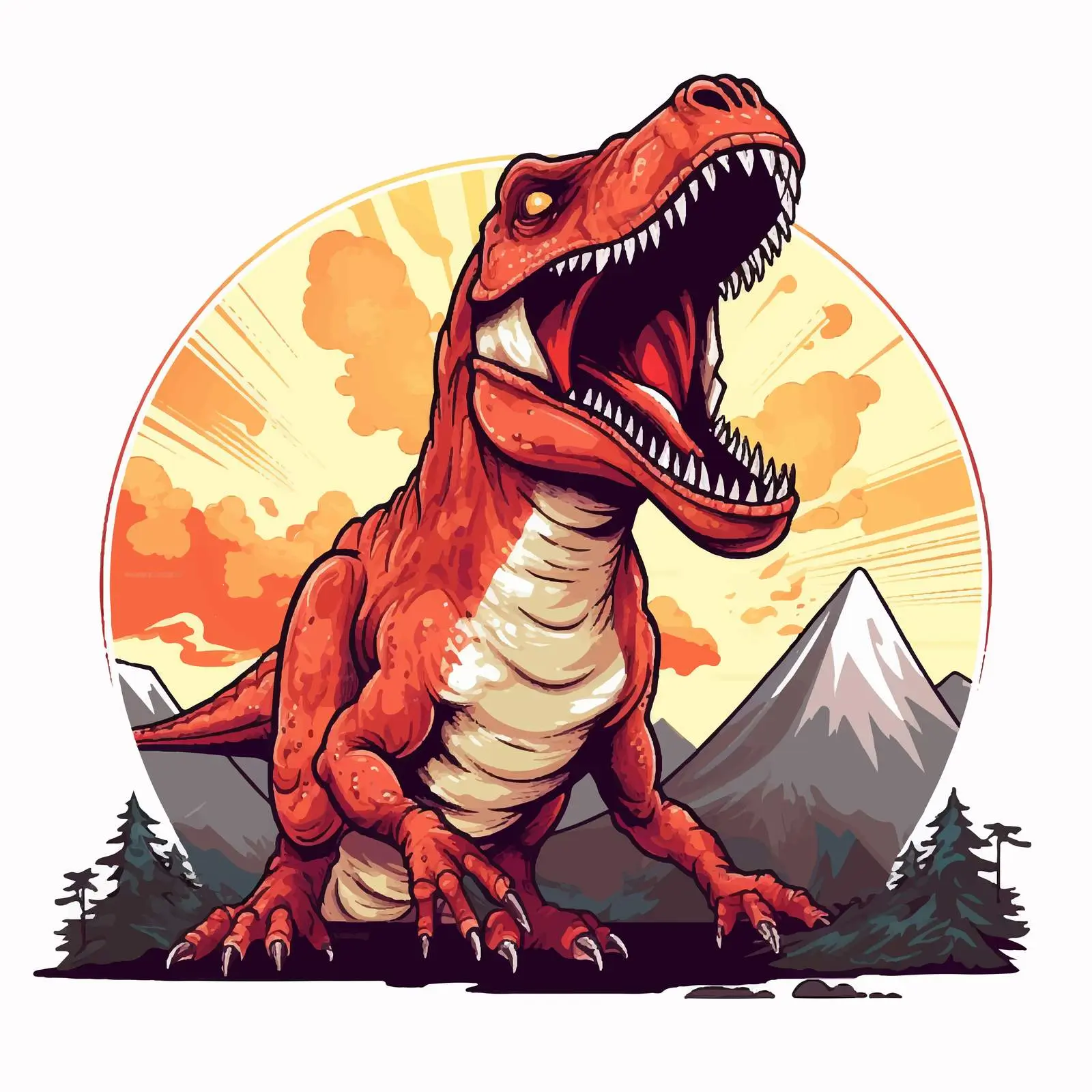 Cartoon Dinosaur Roaring by Volcano — free download from Dotvec