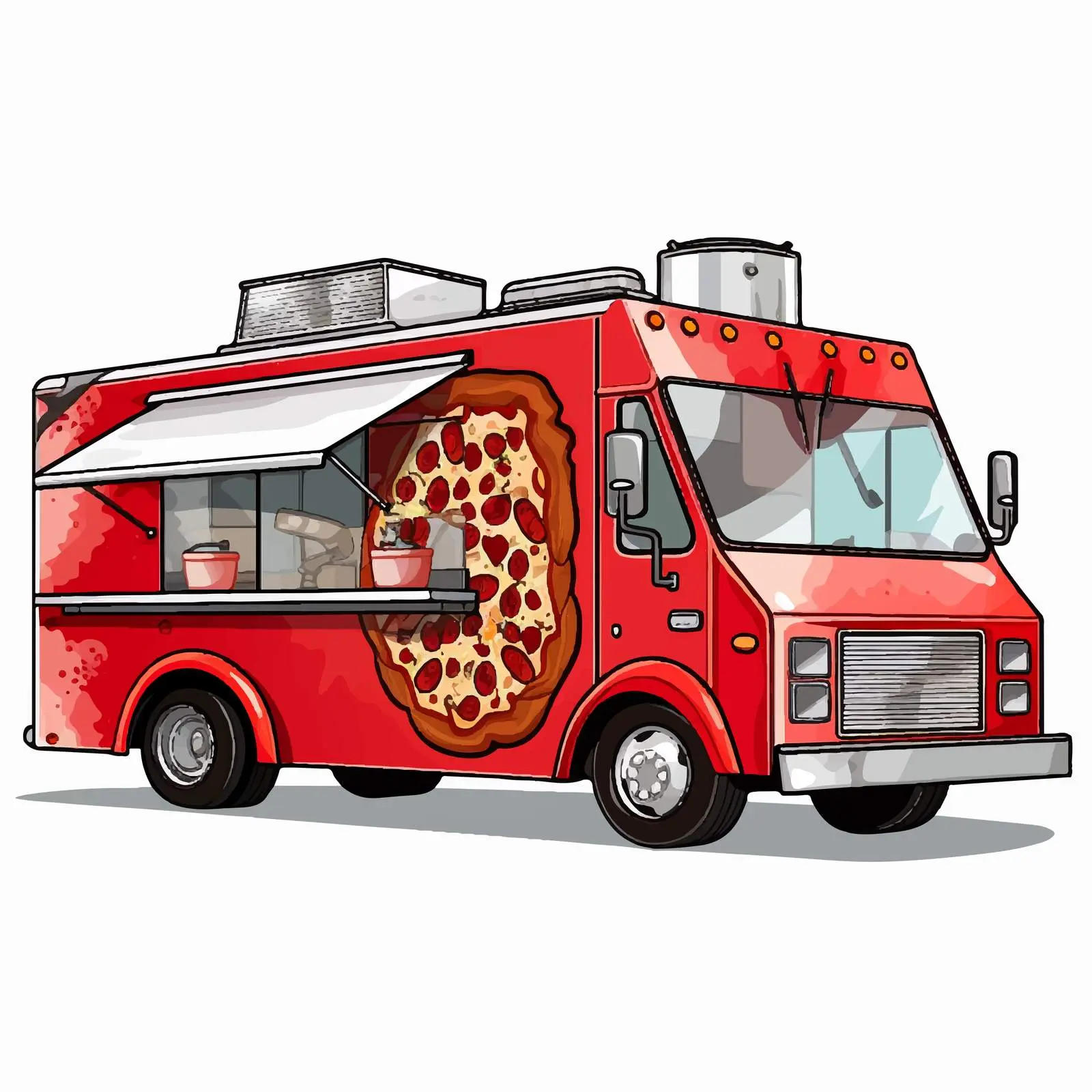 Red Pizza Food Truck Cartoon Vector — free download from Dotvec