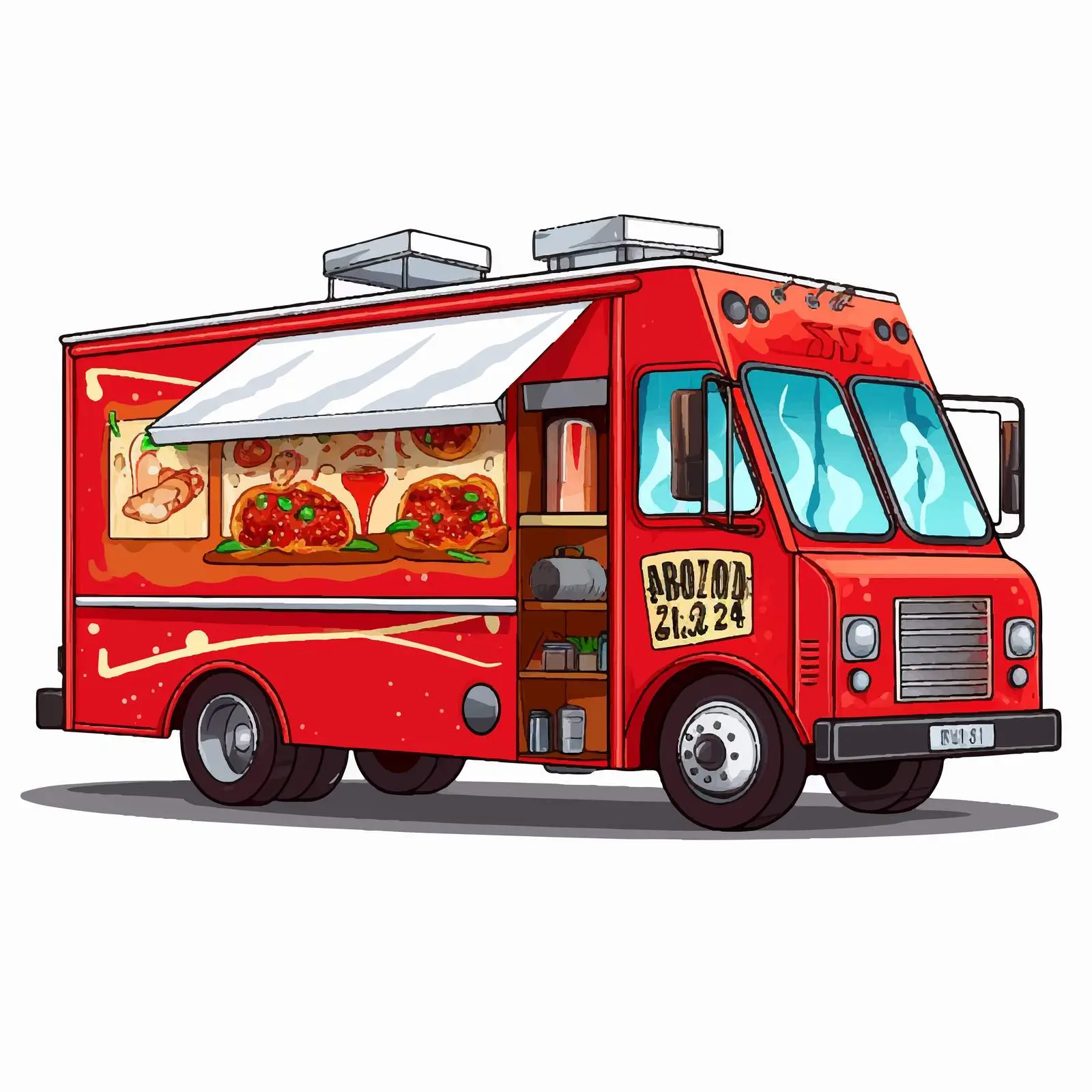 Red Food Truck with Pizza Sign Vector Illustration — free download from Dotvec