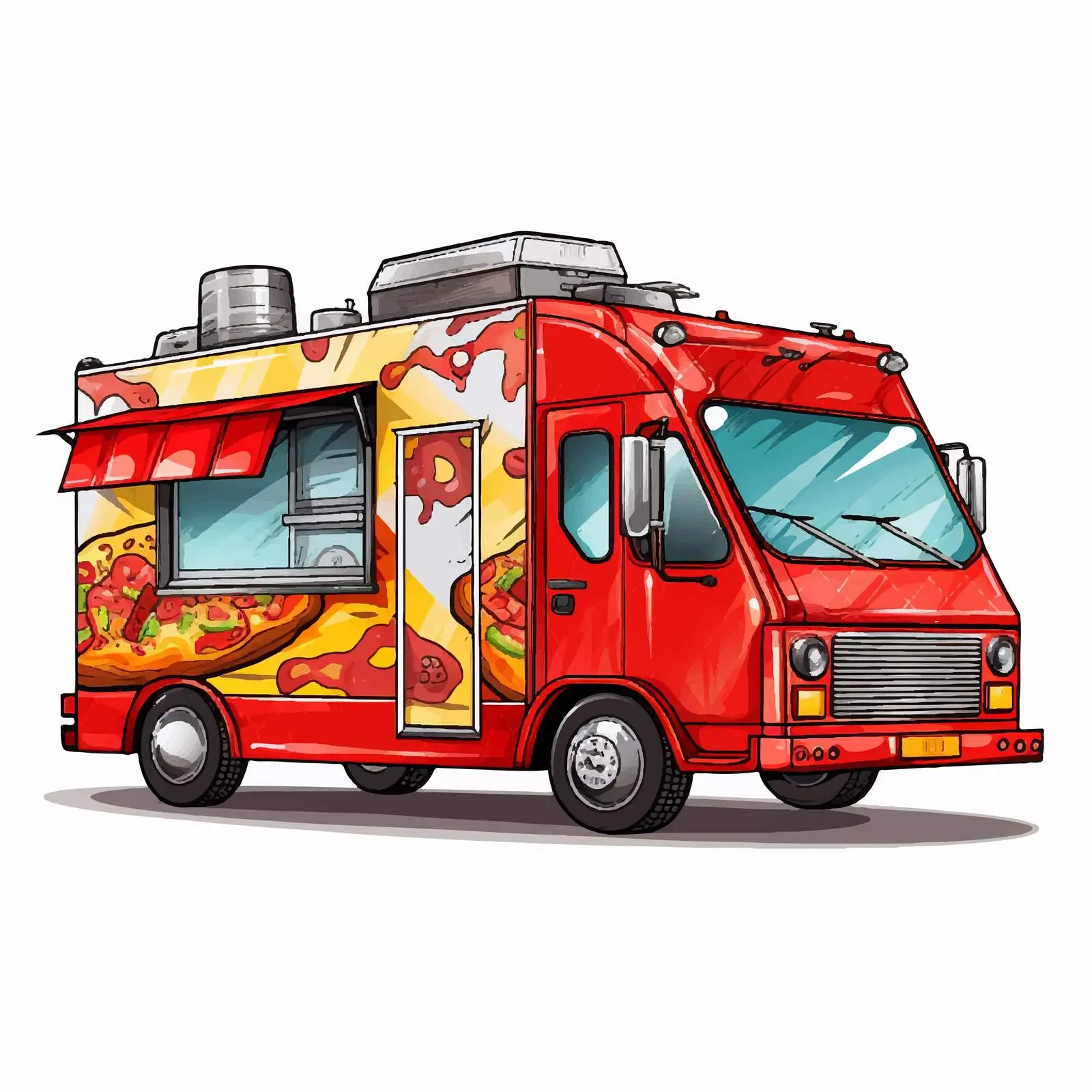 Red Food Truck with Pizza Sign Vector Illustration – free food marketing image from Dotvec