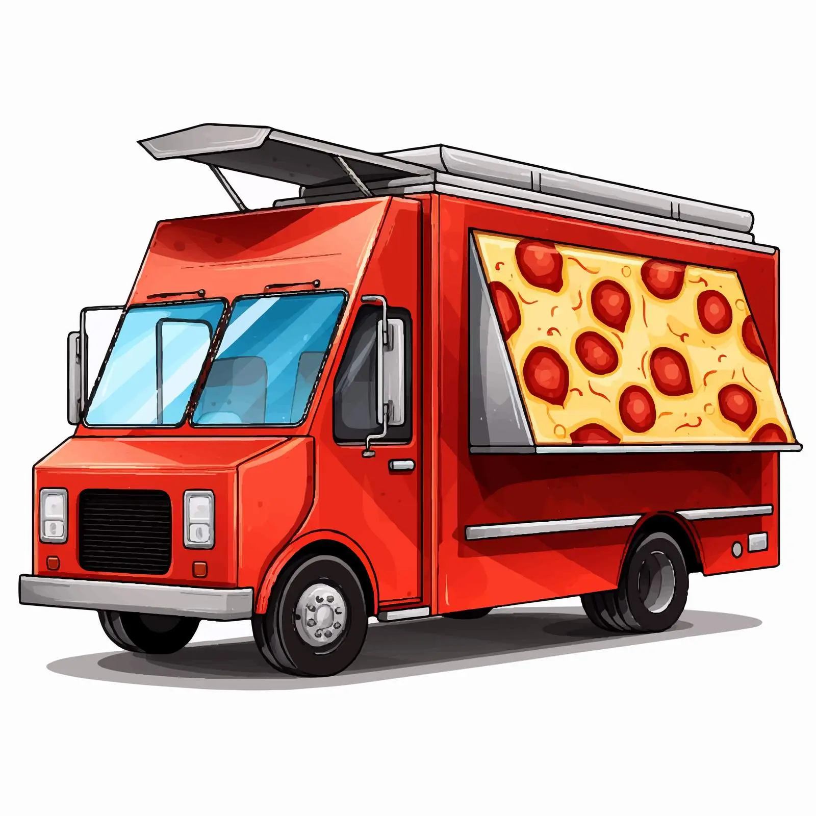 Red Food Truck with Pizza Sign Illustration — free download from Dotvec