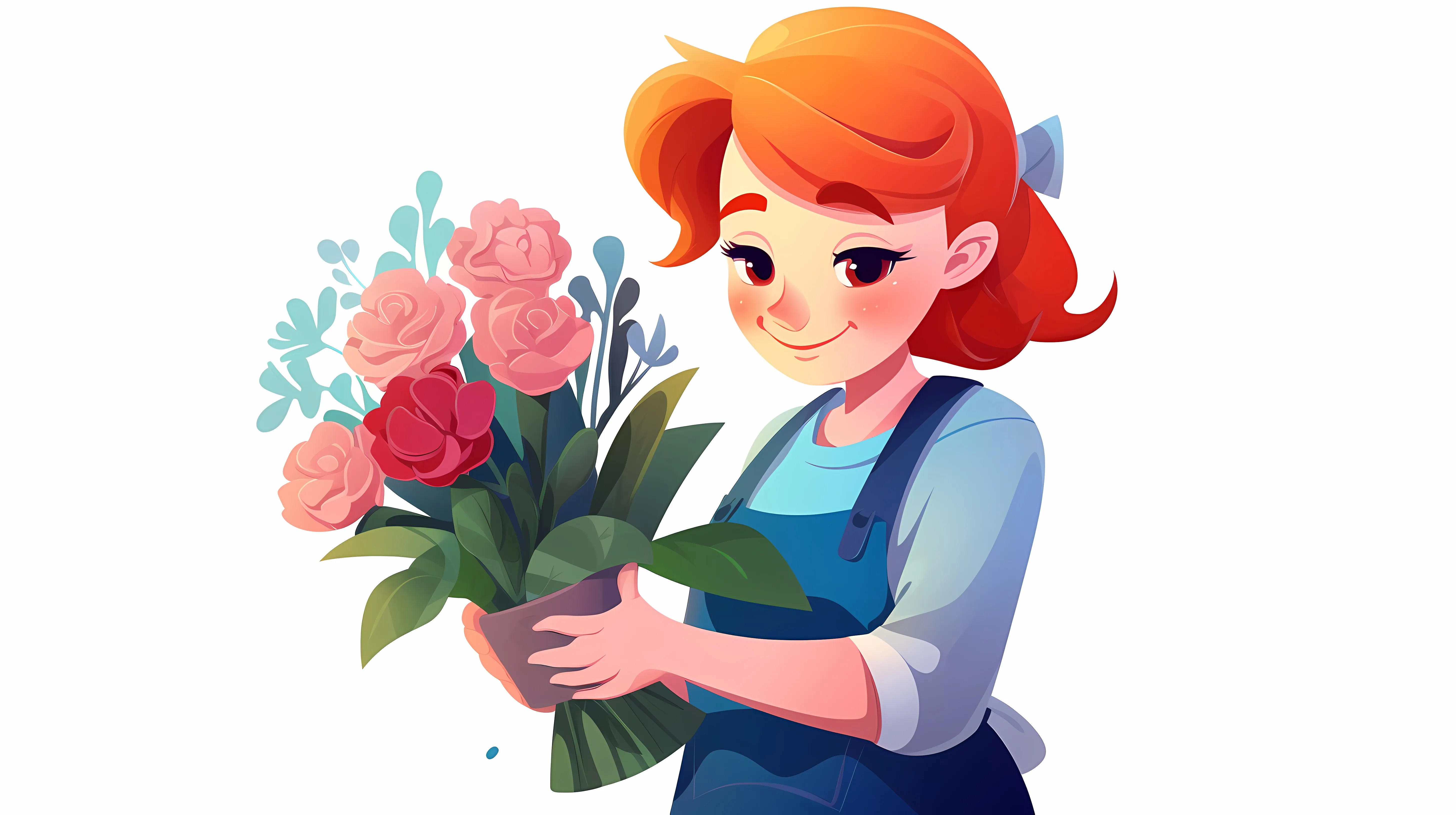 Cute Red-Haired Girl in Blue Apron – free red hair image from Dotvec