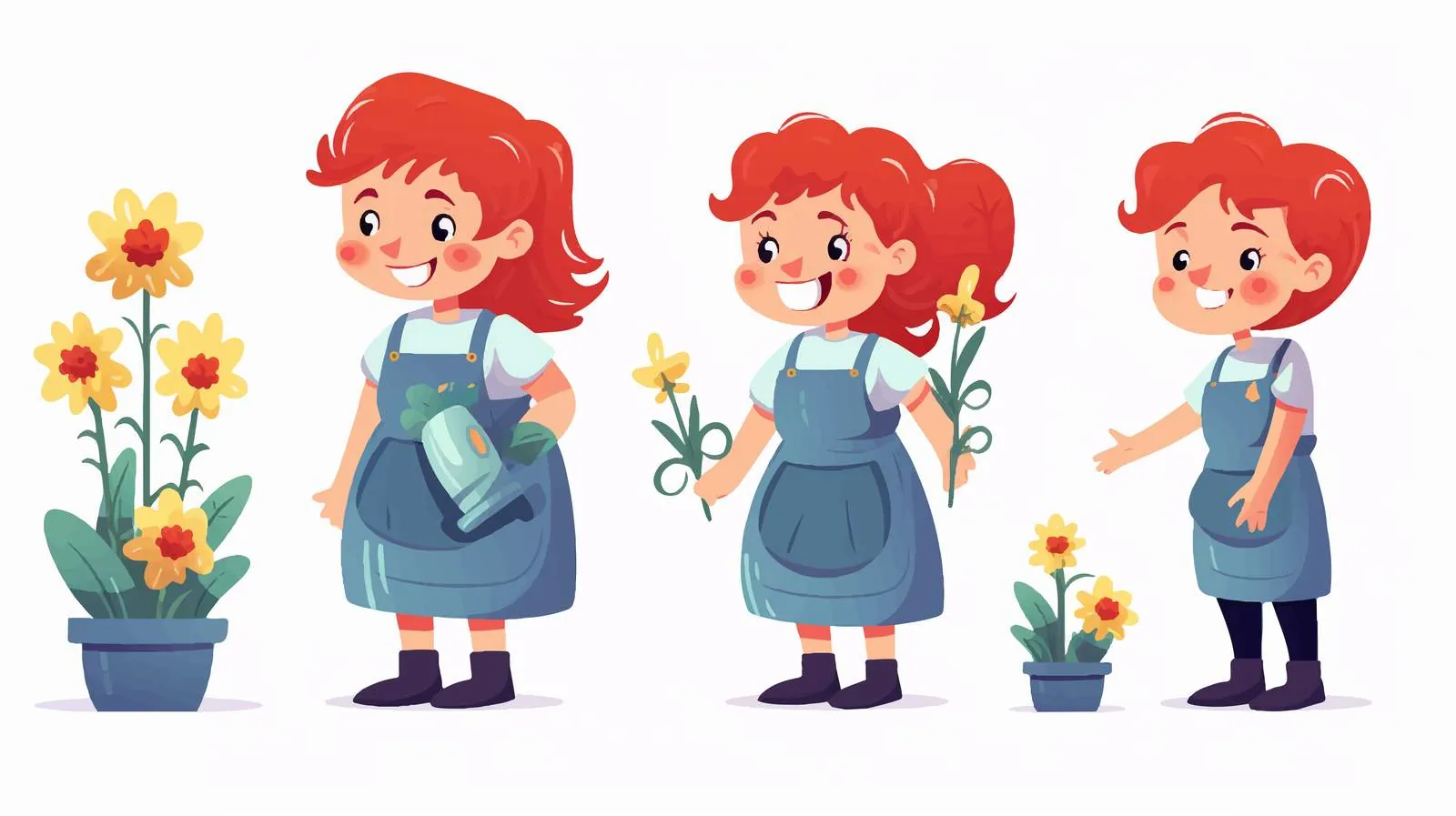 Cute Red-Haired Florist in Blue Apron – free red hair image from Dotvec