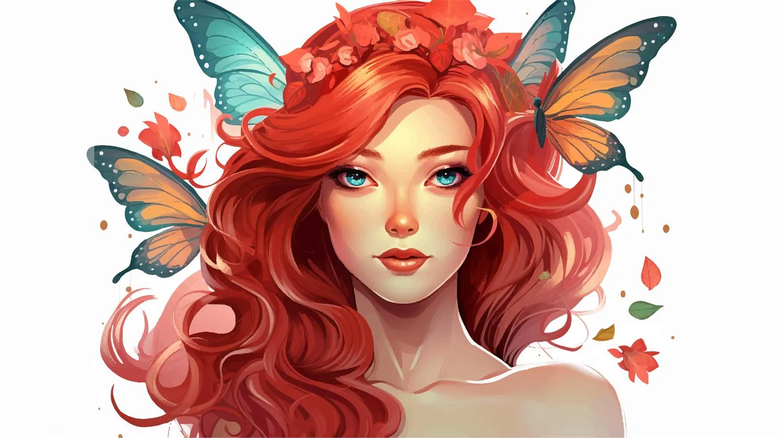 Red-Haired Fairy Cartoon Vector Portrait — free download from Dotvec