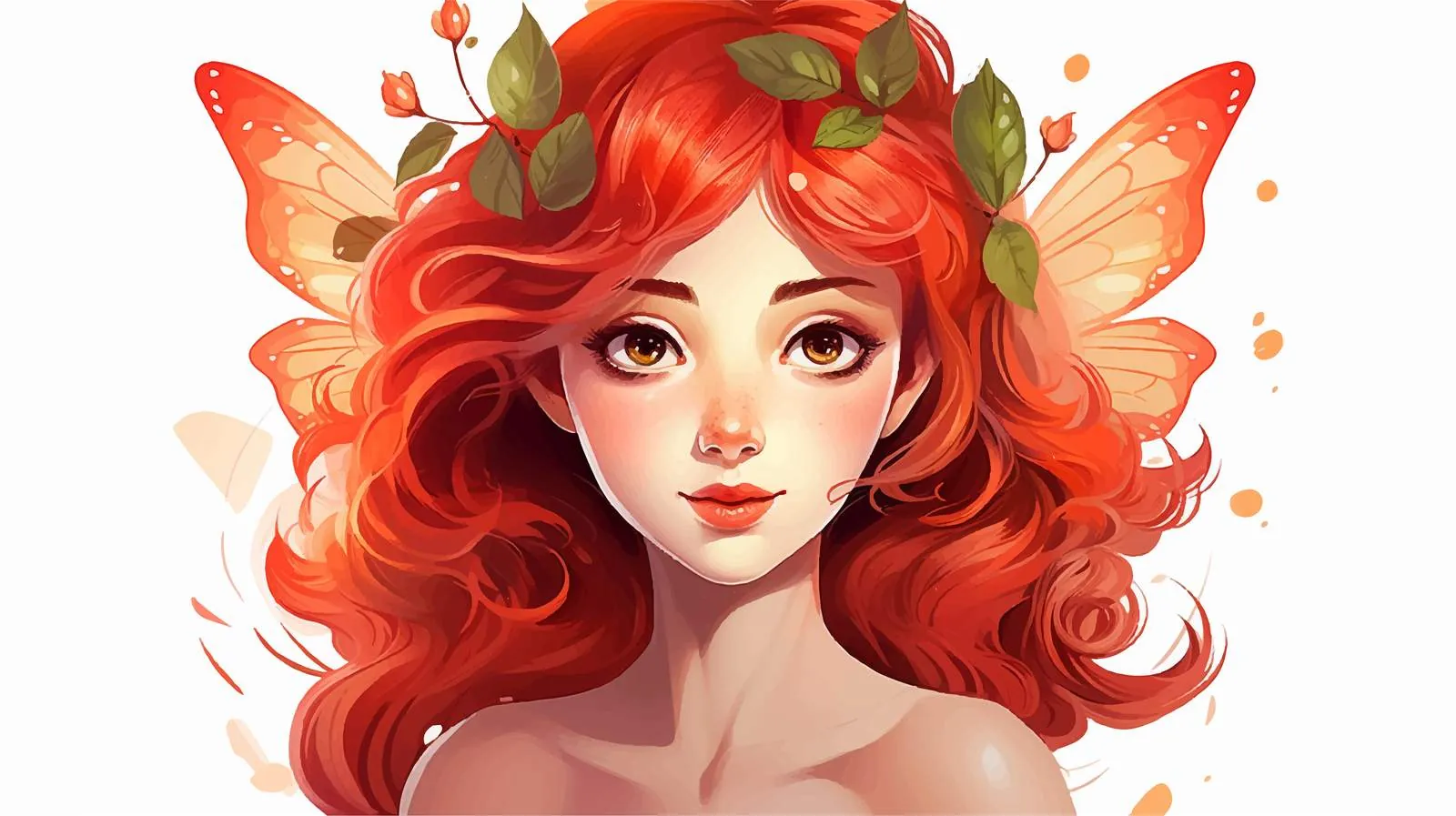 Red-Haired Fairy Cartoon Vector Portrait Illustration – free haired image from Dotvec