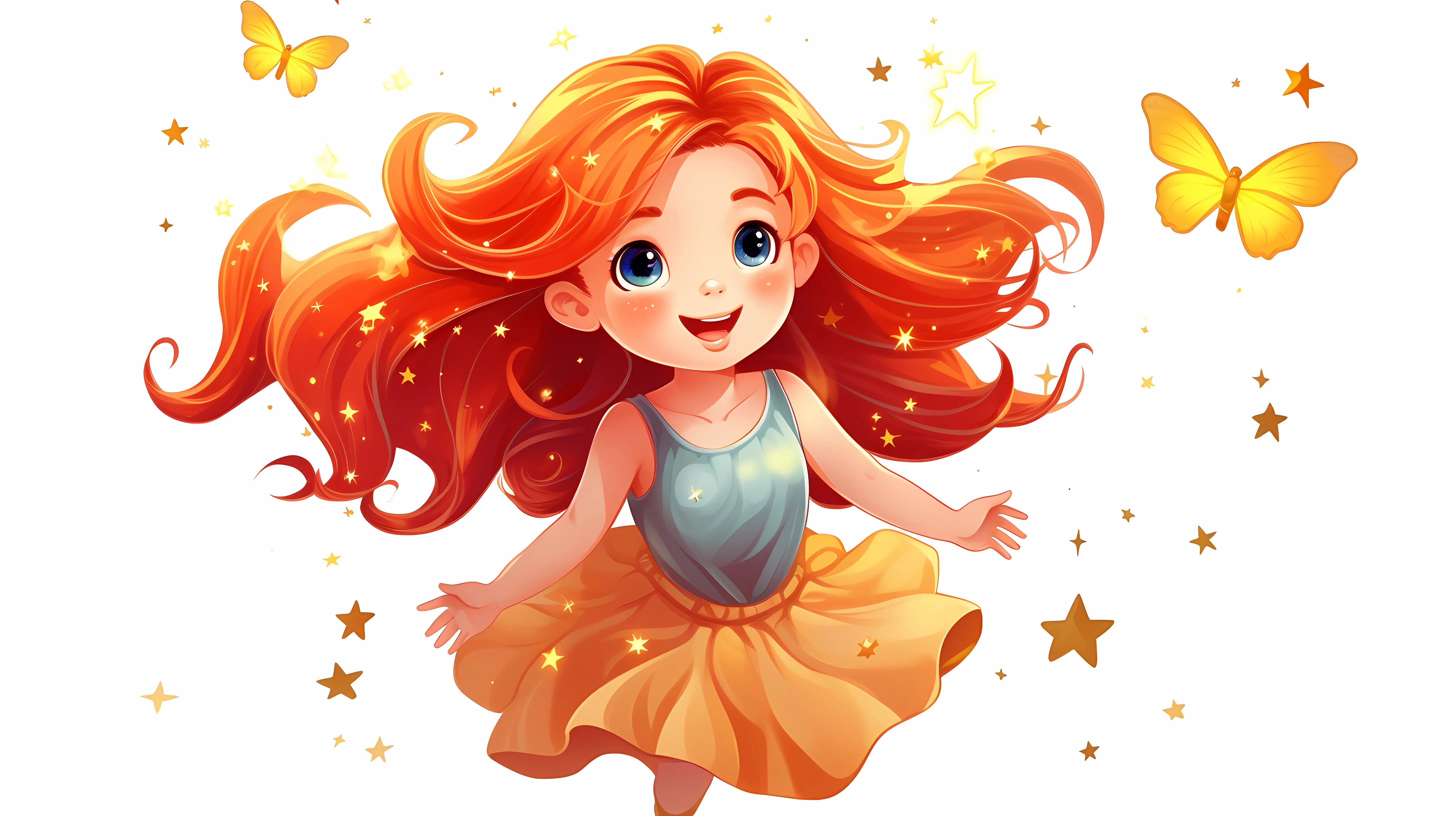 Red-Haired Fairy with Stars Vector Illustration – free red hair image from Dotvec