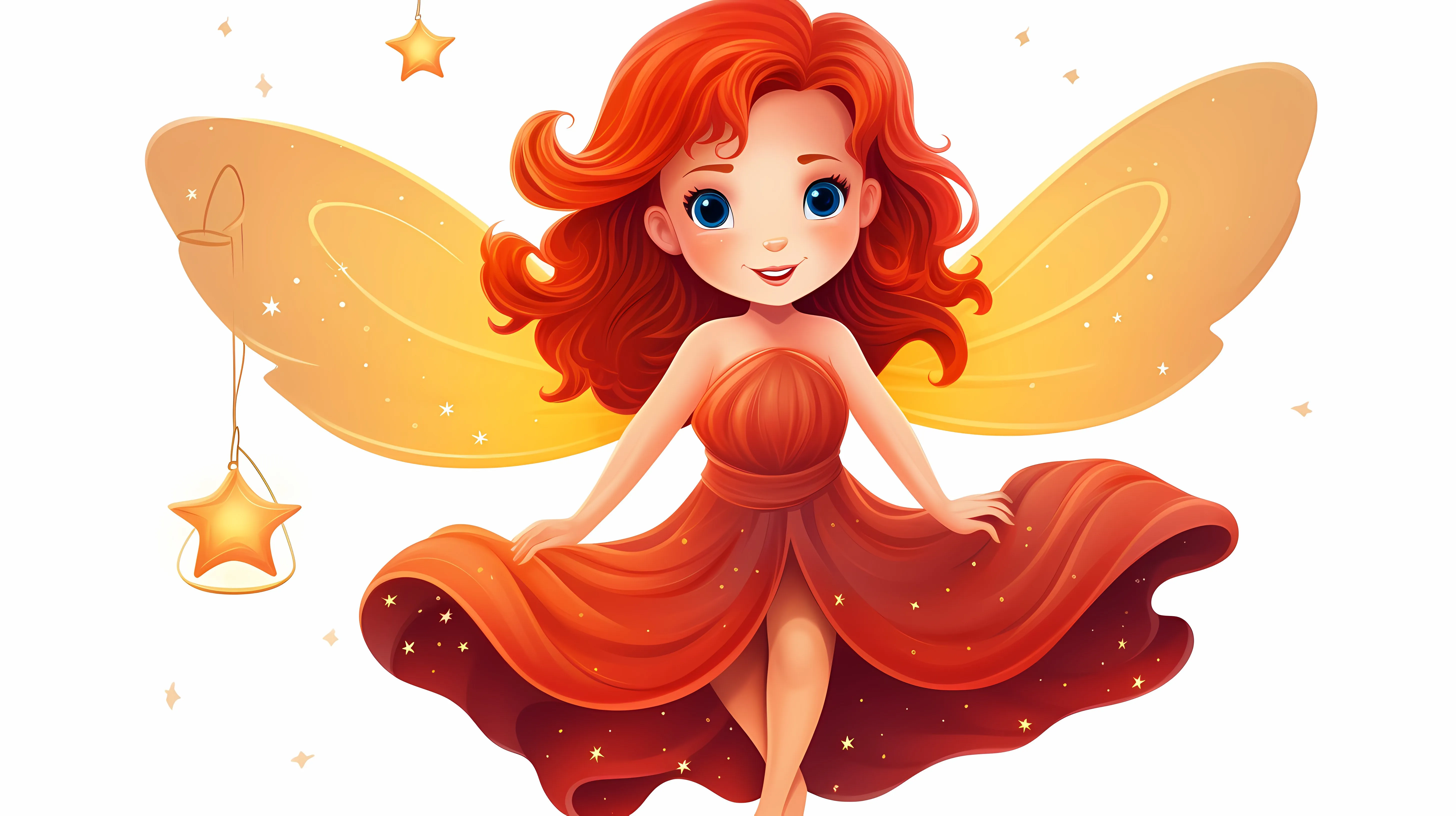 Red-Haired Fairy with Stars Cartoon Illustration — free download from Dotvec