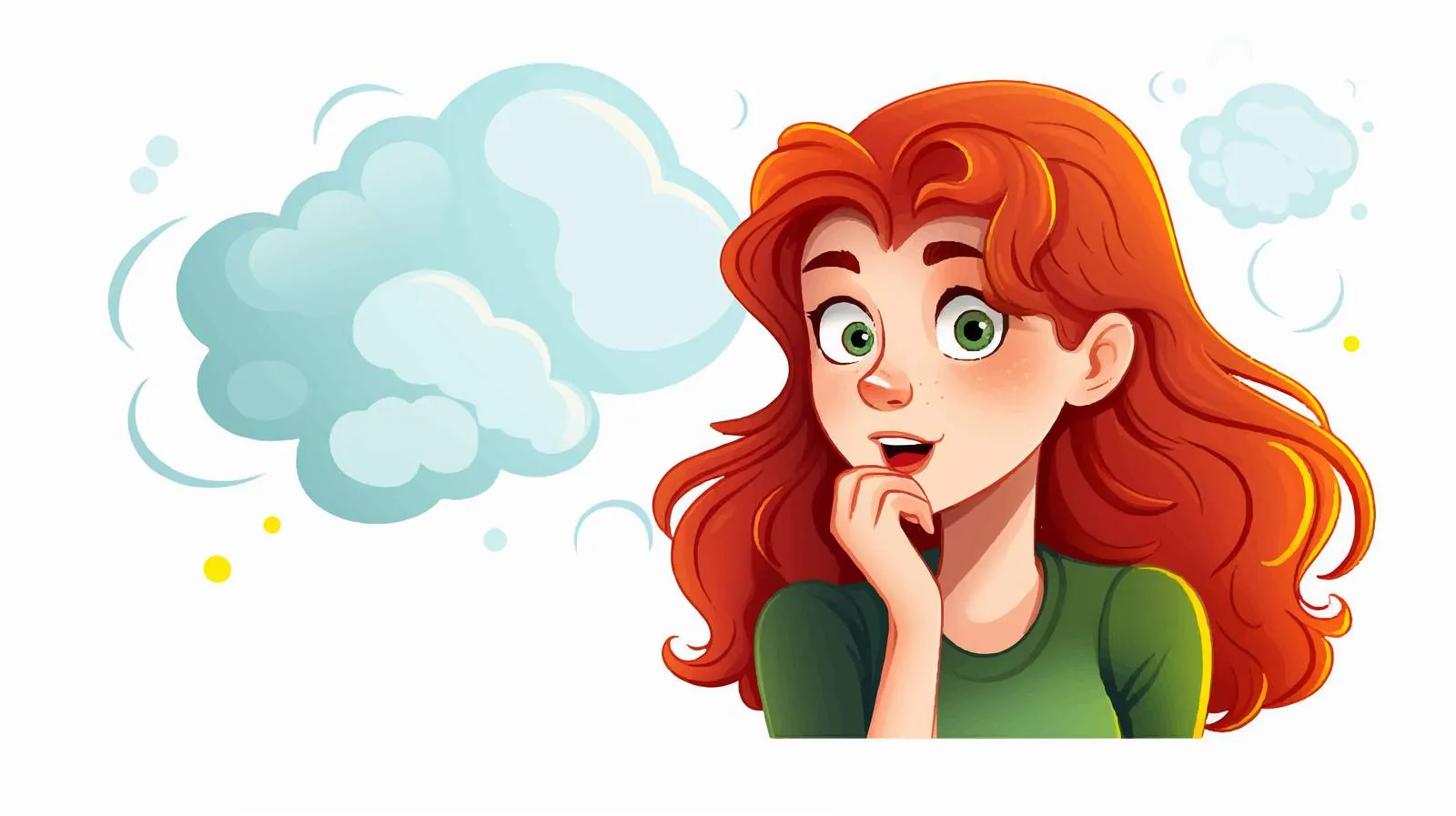 Red-Haired Girl with Green Thought Bubble Vector — free download from Dotvec