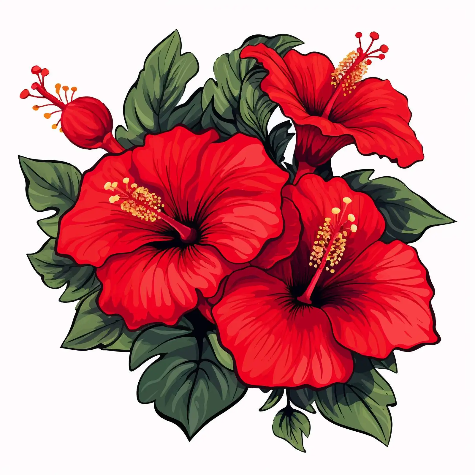 Red Hibiscus Flowers Bush Illustration Vector — free download from Dotvec