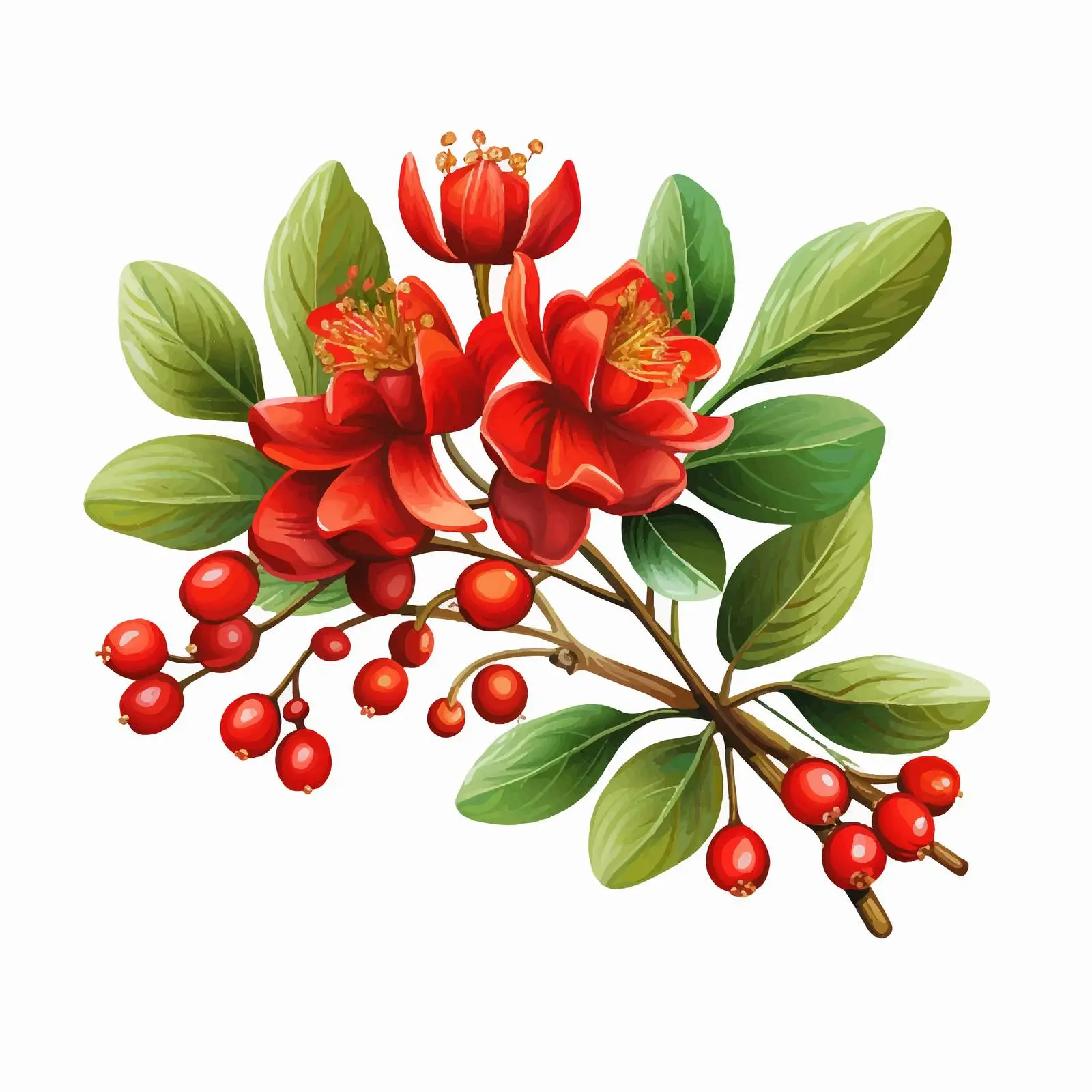 Red Hypericum with Fruit and Green Leaves — free download from Dotvec