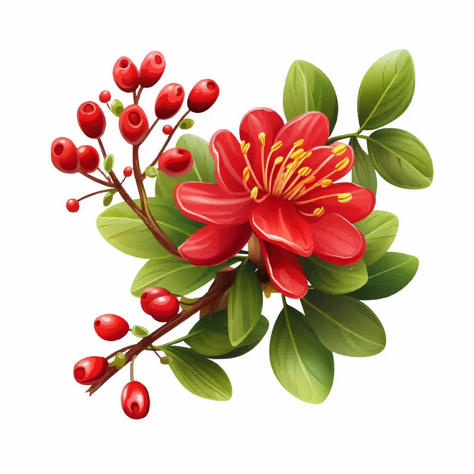 Red Hypericum with Fruit and Green Leaves — free download from Dotvec