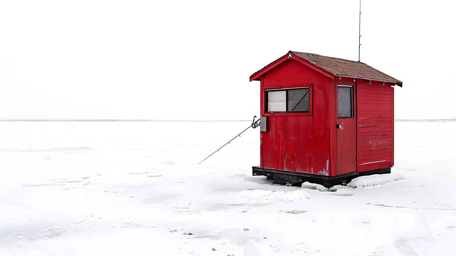Secluded Red Ice Fishing Hut on Minnesota's Lake — free download from Dotvec