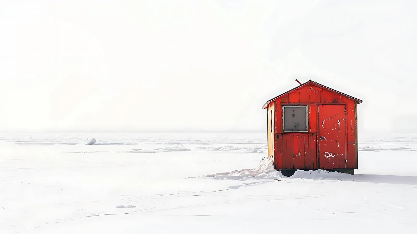 Isolated Red Ice Fishing Hut on Minnesota Lake — free download from Dotvec
